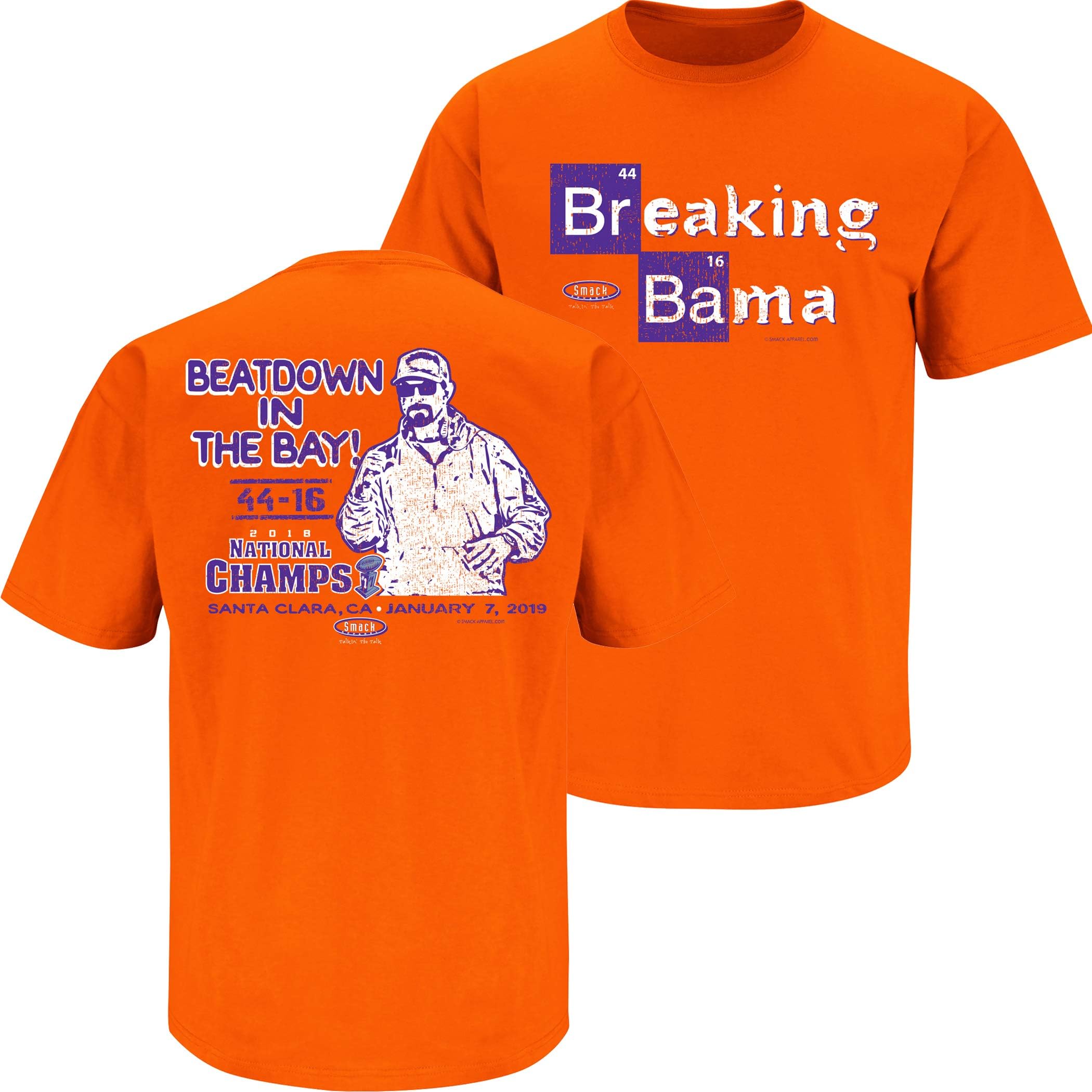 Smack Apparel Clemson Football Fans. Breaking Bama 2018 Orange T-Shirt (Sm-5X)