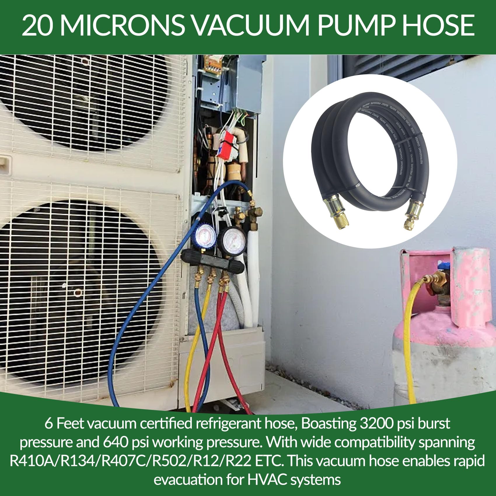 NHB1 Tuyau d'aspirateur CVC de 1,8 m de diamètre intérieur de 1,27 cm, raccords de 0,9 cm à 0,6 cm, tuyaux de réfrigérant à haut débit, tuyau de pompe à vide de 20 microns, évacuation et récupération
