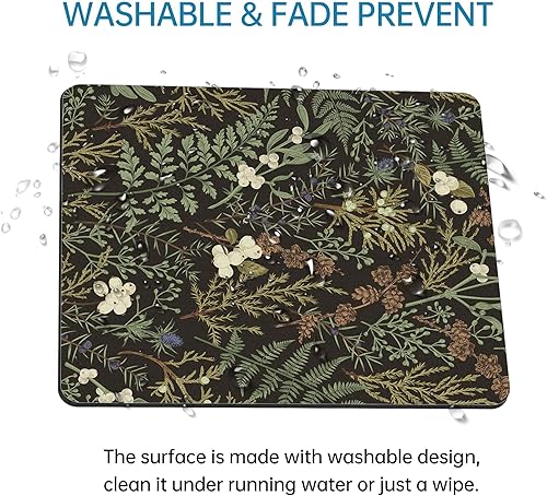 Miniatura 6 de Alfombrilla para mouse, cuadrada, botánica, vintage, para escritorio, lavable, plantas de hierbas verdes, alfombrilla con base de goma
