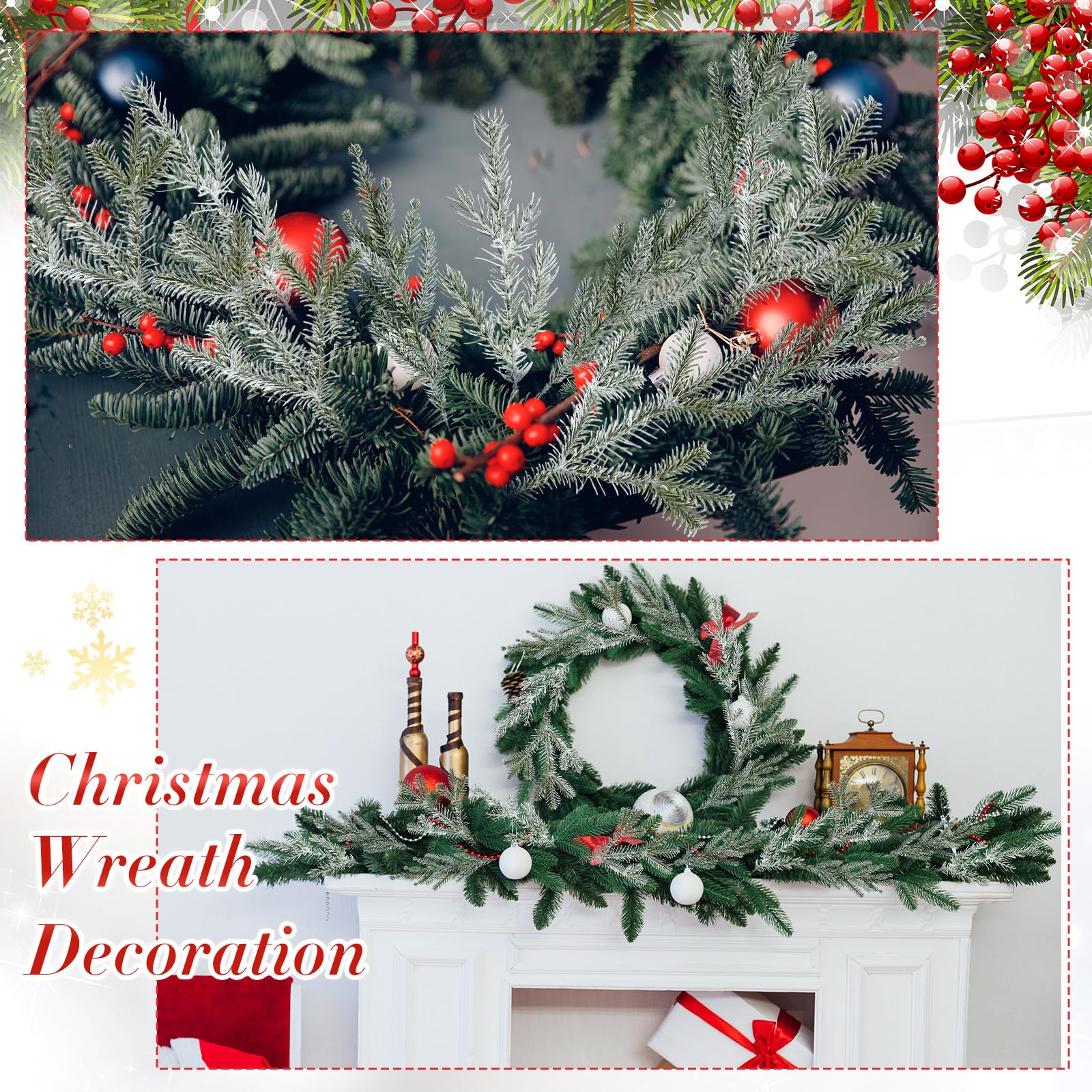 Yunlly Künstliche Tannennadel-Zweige für Weihnachten, 4 Stile, Girlande, Grünpflanze, Winter, künstliche Stiele, Weihnachtsbaum-Picker für DIY-Kranz, Mittelstück, große Dekoration für Zuhause, Winter,