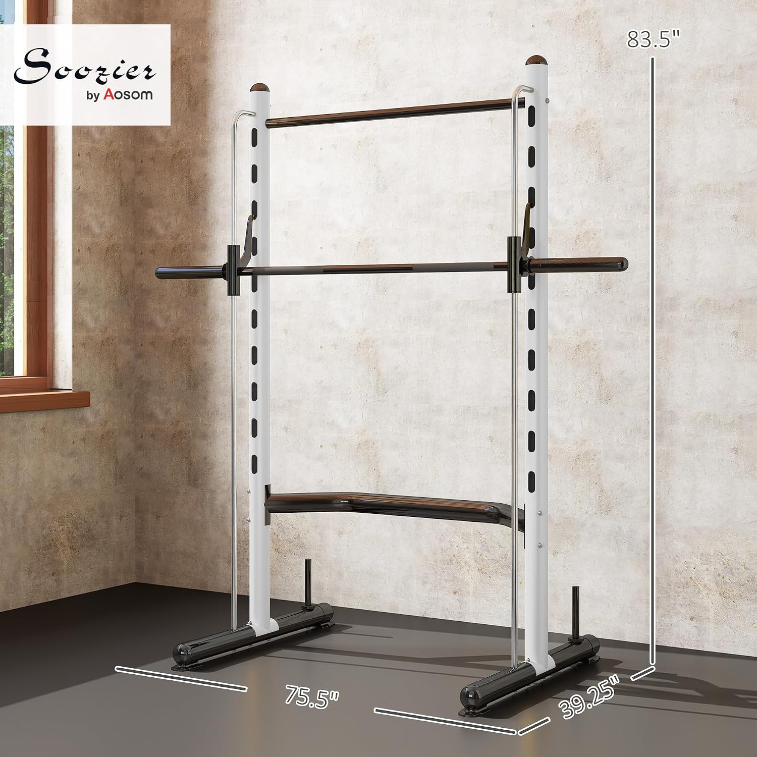 Soozier Squat Rack with Pull-Up Bar, Adjustable Power Rack with Barbell Bar, Multi-Functional Steel Bench Press Rack for Home Gym Strength Training, Black