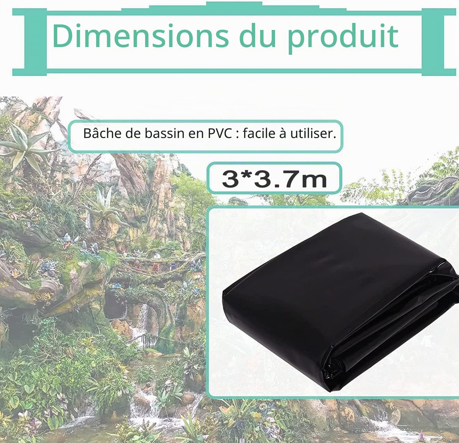 Poweka 3m*3.7m Bâche de Bassin Durable HDEP pour Bassin koï, Cascade, ruisseau, Fontaine et Jardin d'eau dans de Nombreuses Formes