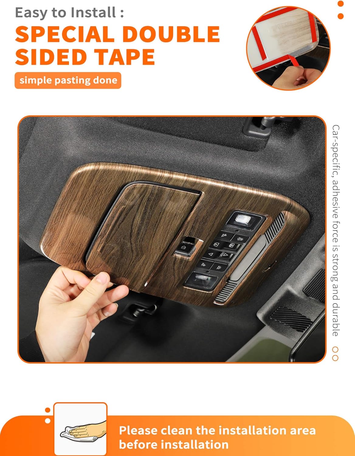 Savadicar Overhead Console Cover Trim for 2021-Present Ford F150, Wood Grain Finish Dome Light Panel Overlay Accent, Interior Decorative Accessories