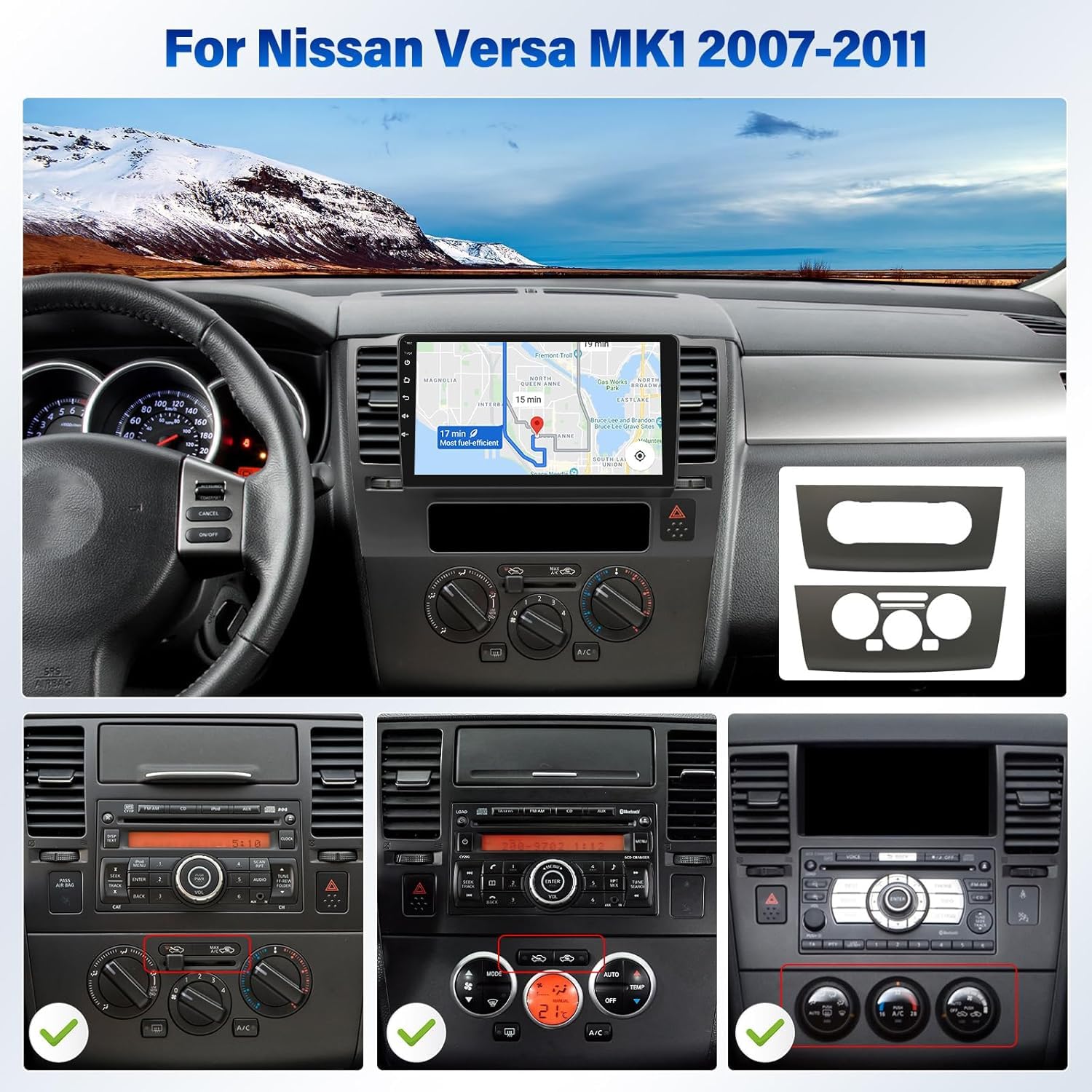 Amazon.com: 9 Inch Double Din Car Stereo for Nissan Versa MK1 2007