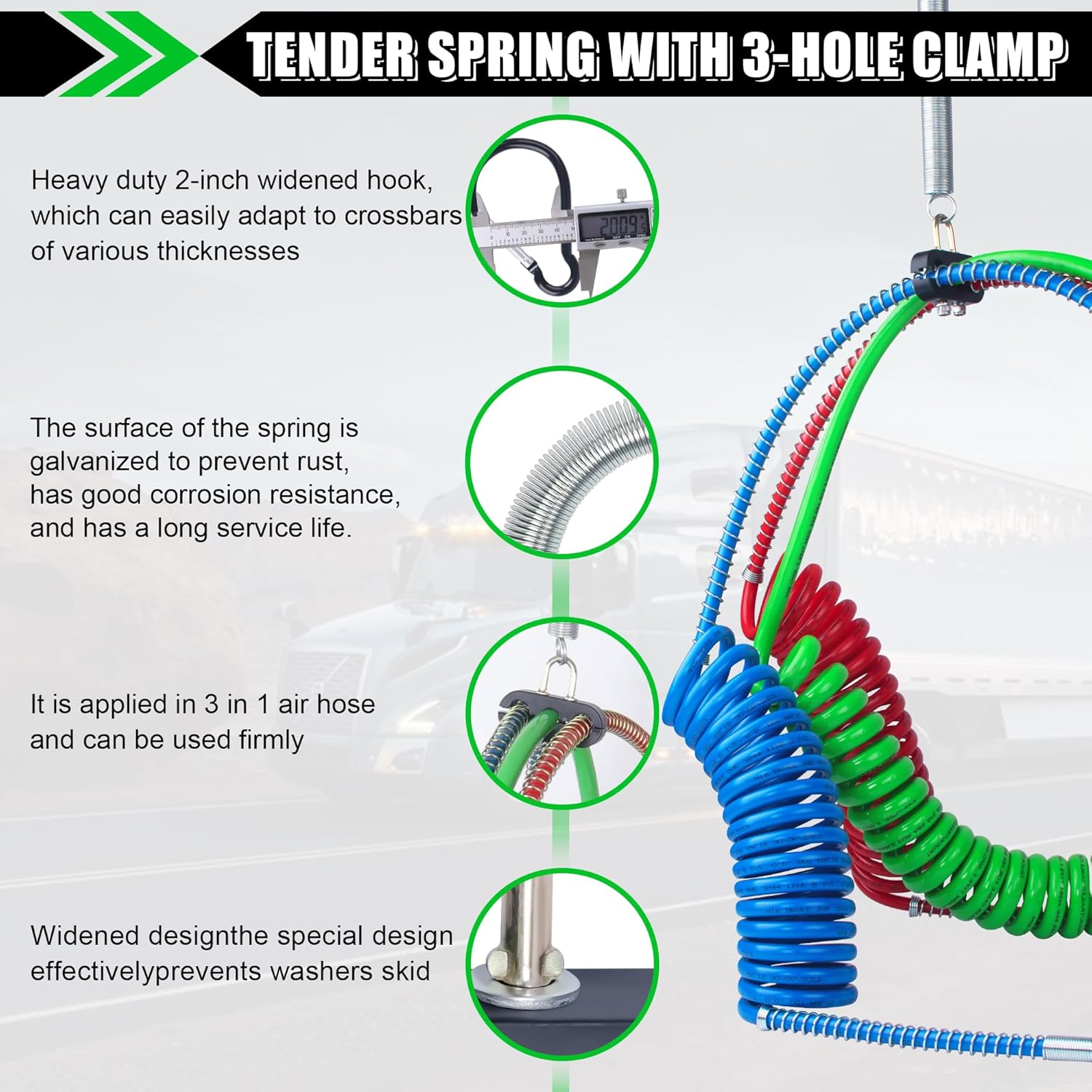 15Ft Air Brake Line Hoses & ABS Electrical Power Cord Assembly with Tender Spring Kit & Gladhands & Handles & Seals, Ailbiuko 1/2" NPT DOT Fittings Pigtail Trailer Semi Truck Air Hose