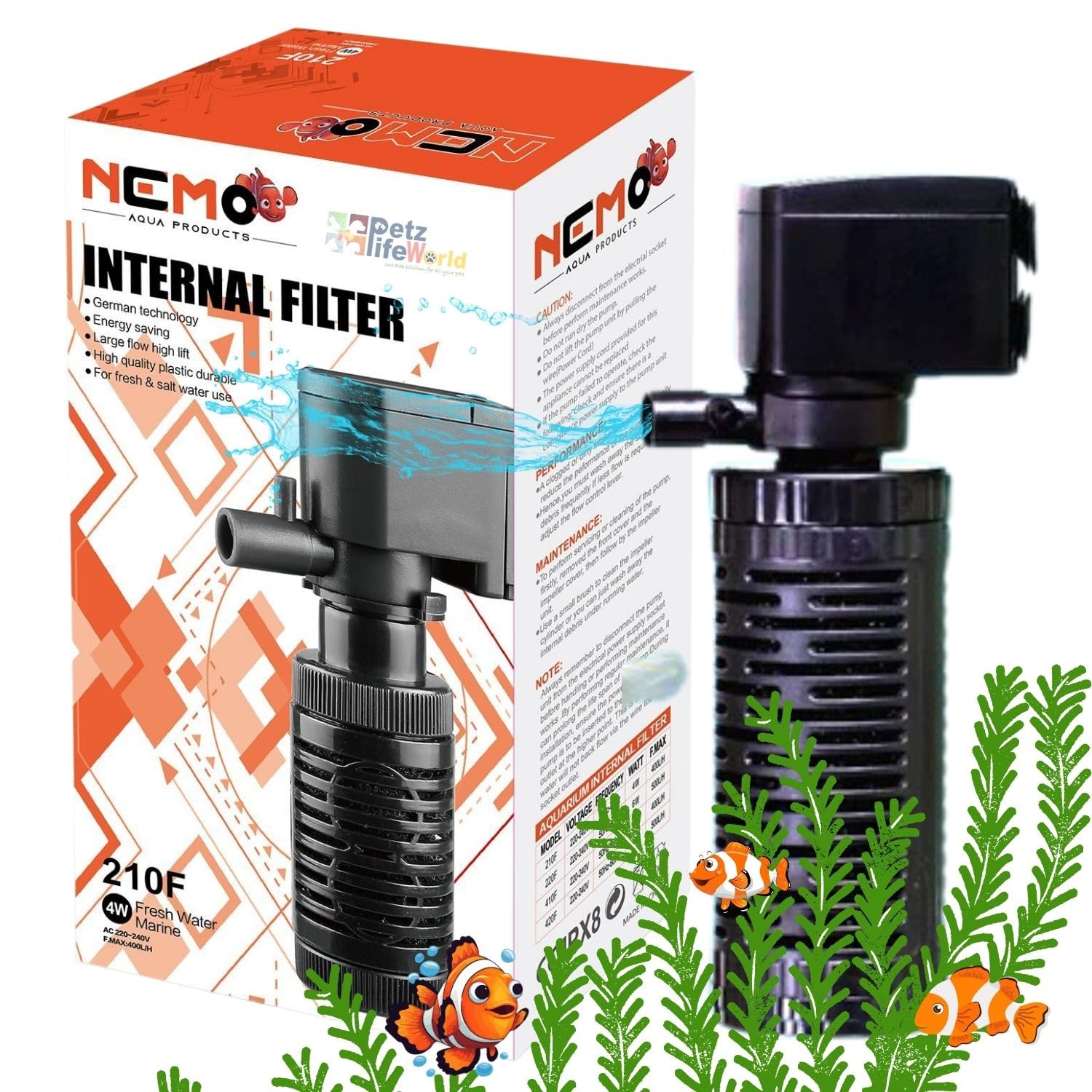 Nemo 4 In 1 Submersible Aquarium Internal Filter | 210F | 4 Watts | 400 L/Hr | Ultra Silent Fast and Effective Filtration For Fish Tank | Upto 2 Feet Tank (B0D35YDHFF) Amazon Price History, Amazon Price Tracker