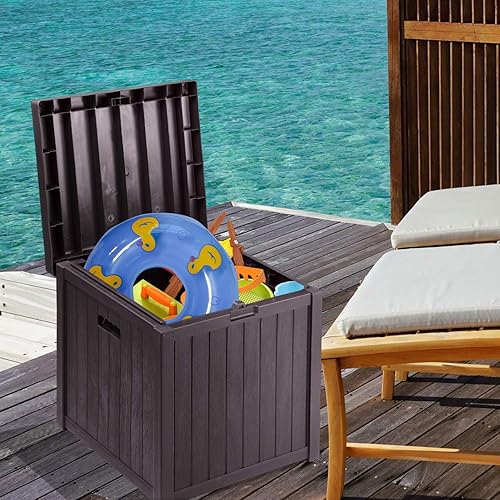 Miniatura 7 de Caja de cubierta de resina ligera de 51 galones para interiores y exteriores, para muebles de patio, juguetes al aire libre, suministros de piscina,