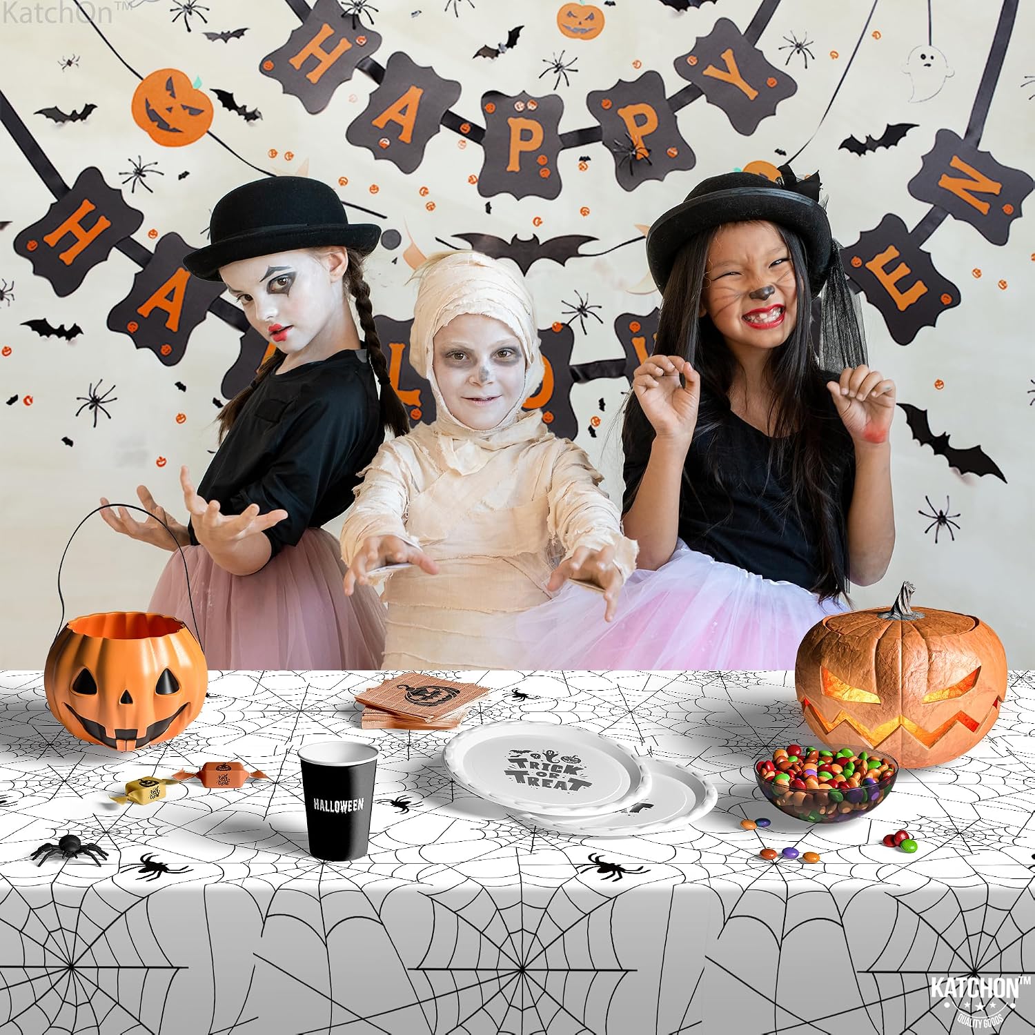 KatchOn, Spiderweb Halloween Tablecloth - 72x54 Inch, Pack of 3 | Halloween Decorations Indoor, Outdoor Decor | Table Cover for Haunted Party Decorations, Party Supplies Tables Decor