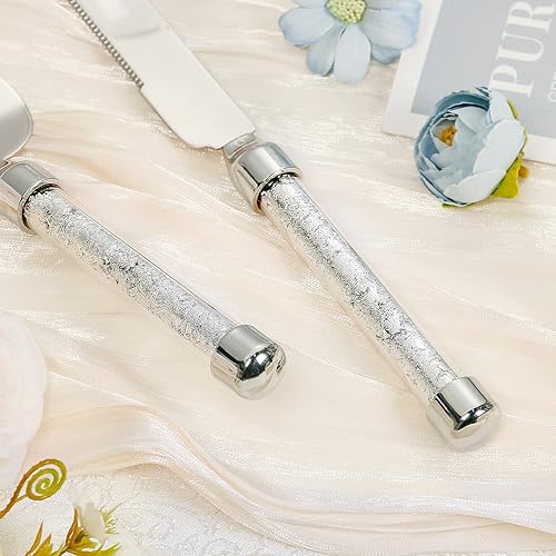 Miniatura 5 de Juego de cuchillo y servidor personalizado para pastel de boda, juego de corte de pastel grabado, cortador de pastel plateado, cuchillo de pizza,