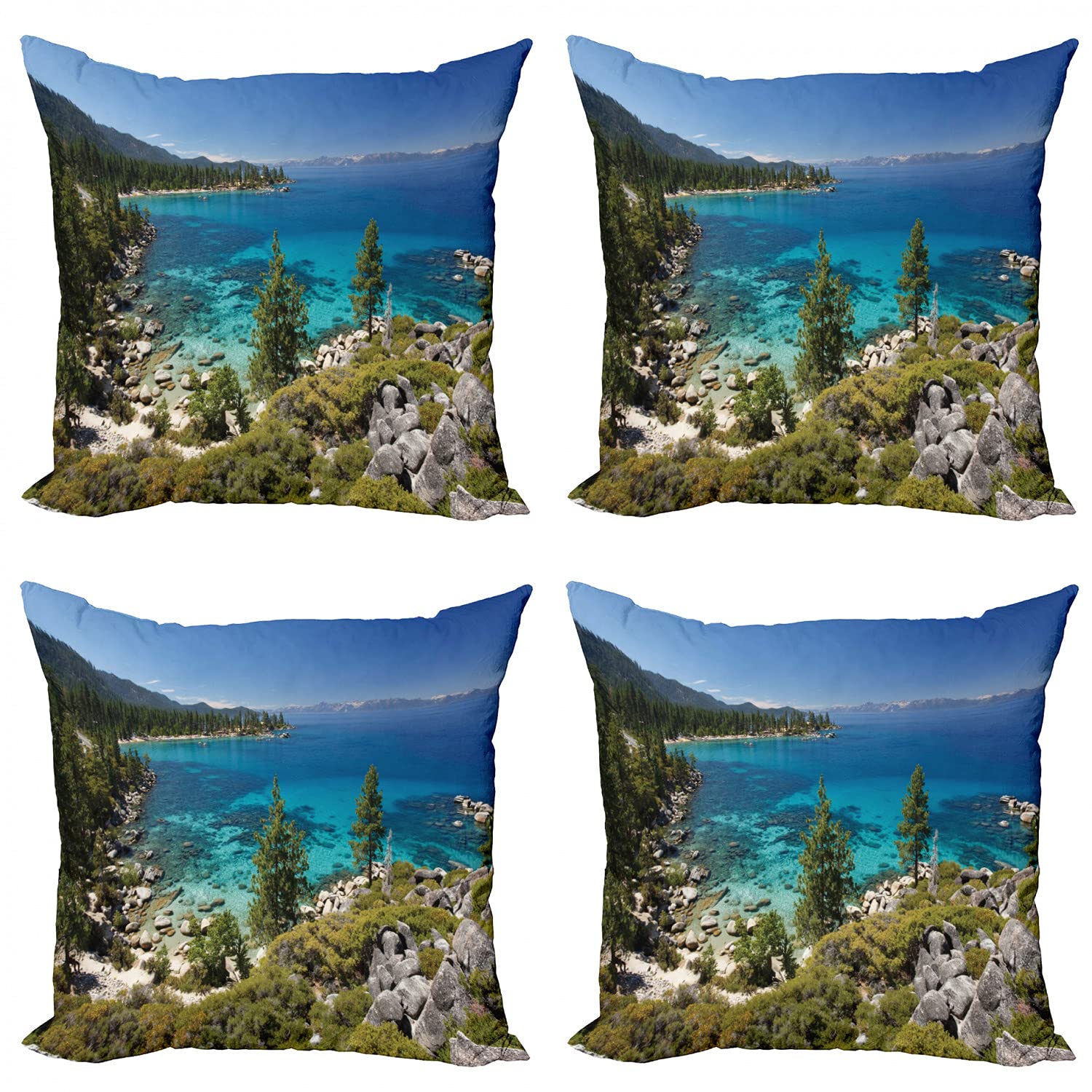 ABAKUHAUS Nazione Federe Cuscini Set di 4, Caduta Forest Landscape, Stampa Digitale Fronte-Retro con Accento Moderno, 50 cm x 50 cm, Multicolore