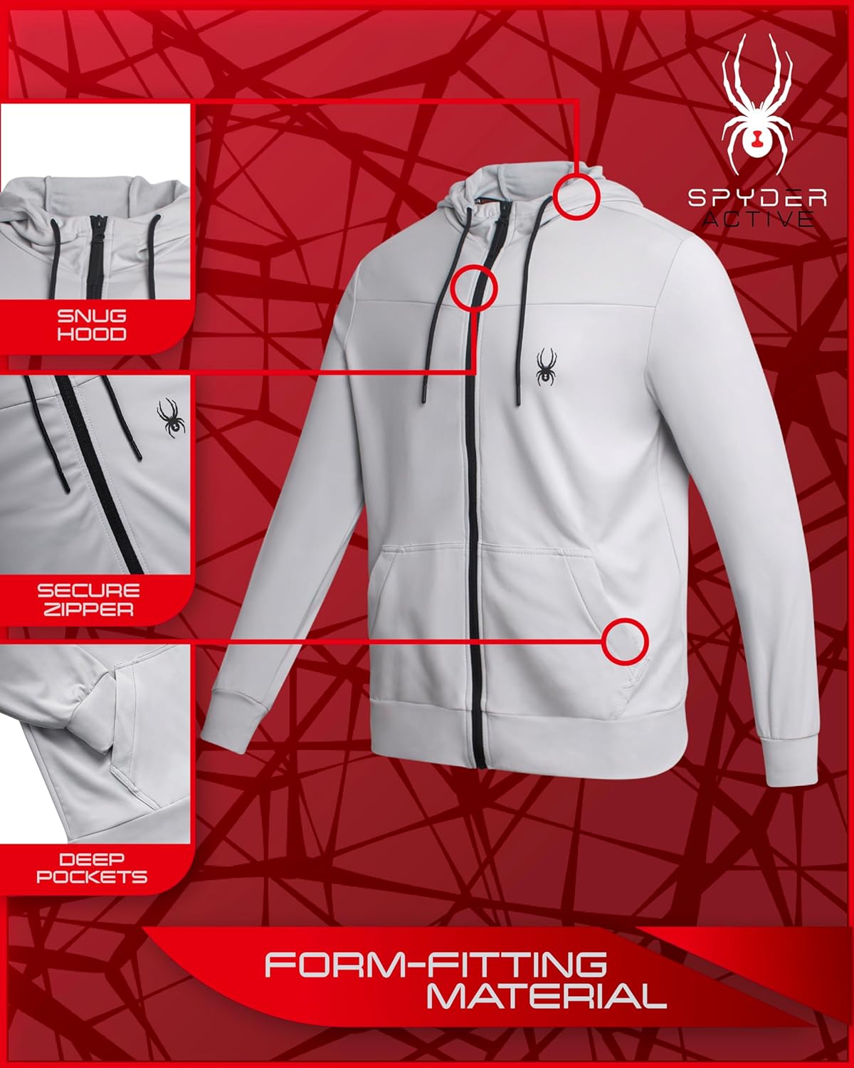 Spyder Mens Zip Up Hoodie - Super Soft Plush Performance Sweatshirts for Men - Warm Athletic Hoodies for Running Walking Gym - Image 2