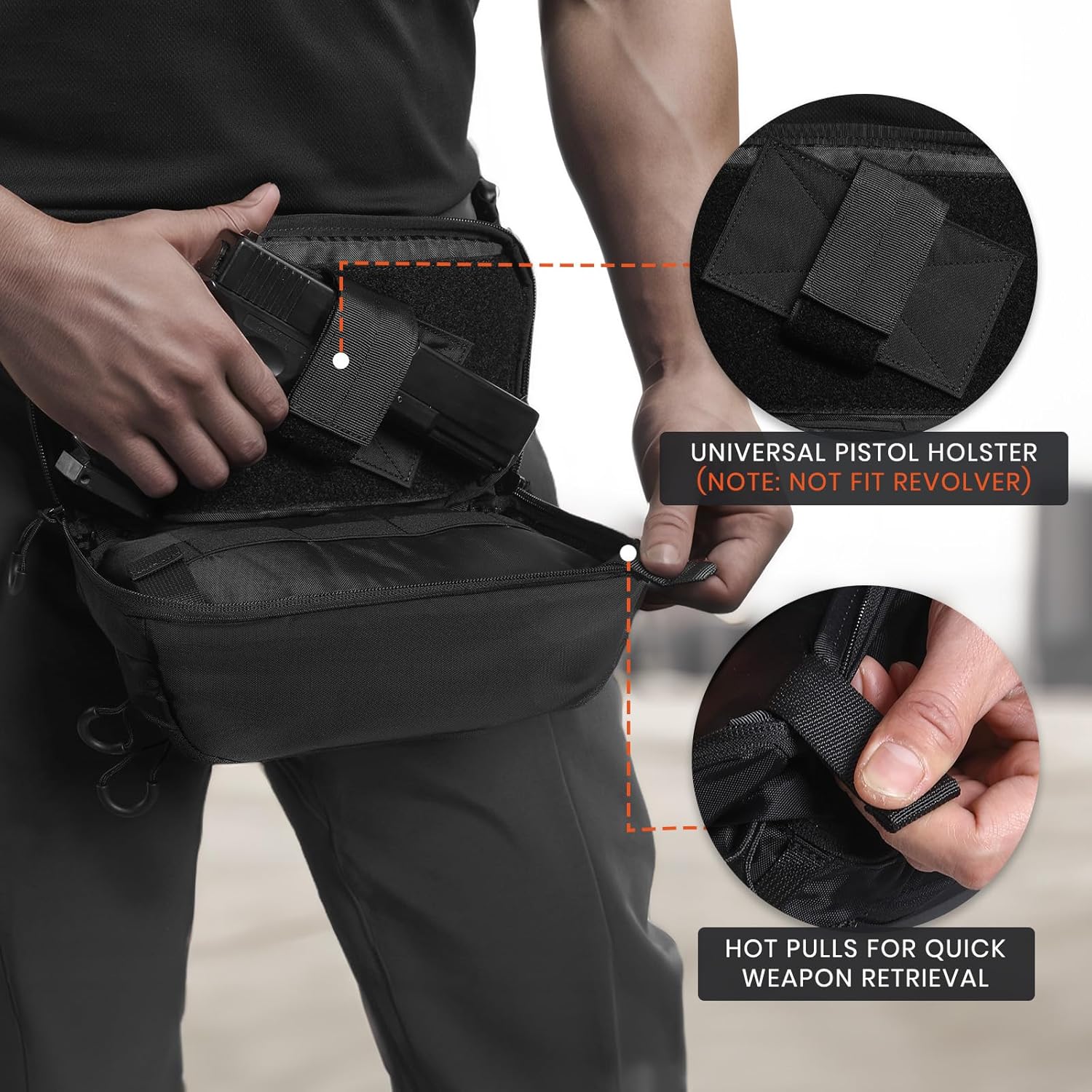 Tactical CCW Fanny Bag, Concealed Carry Fanny Pack w/Adjustable Waist Belt Tactical Waist Bag Handgun Pouch with Universal Pistol Holster, Everyday Hip Pack for Men Travel Outdoor (Black) - Image 4