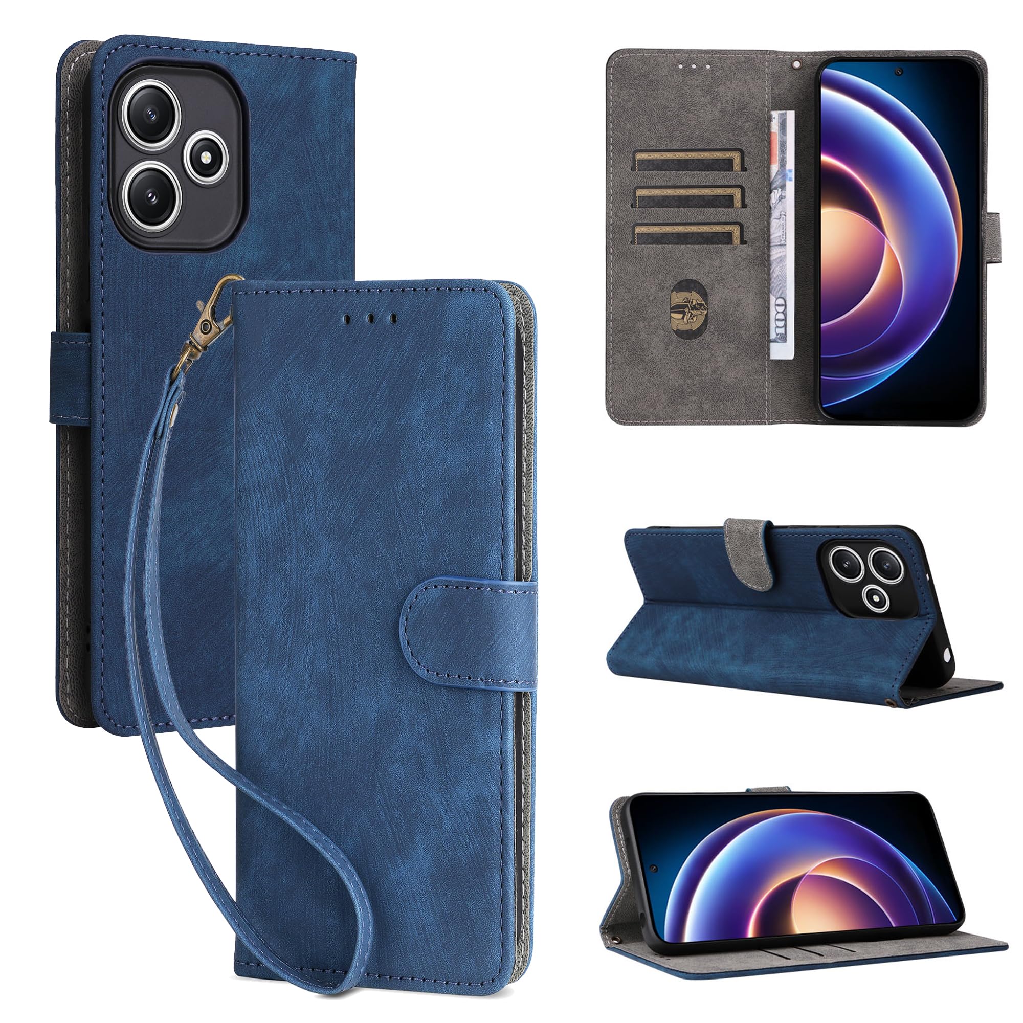 For Redmi 12 5G ケース 手帳型 カバー 財布型 高級PUレザー カード収納スタント機能/耐衝撃/耐摩擦/全面保護/薄型/マグネット開閉 防水 ノート型 人気 おしゃれ 男女兼用 For Redmi 12 5G ブルー