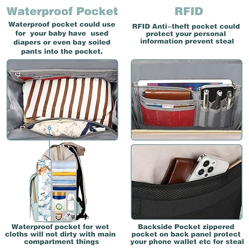 Miniatura 5 de Jiefeike Mochila de pañales para niñas, mochila de viaje para papá, mamá, bebé, niños, bolsillos aislados, bolsas de pañales portátiles para bebés