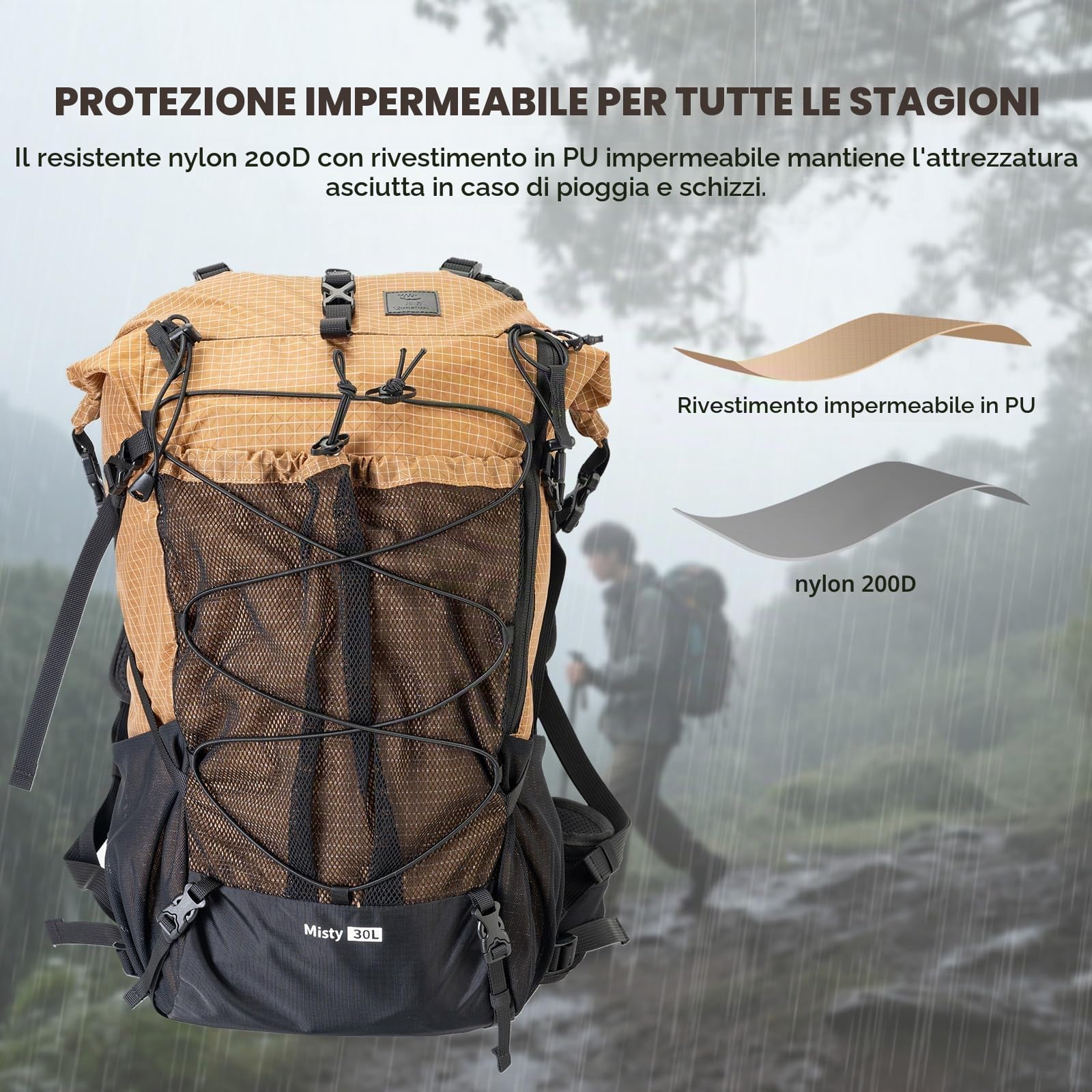 Zaino Trekking 35L Pieghevole, Zaino da Viaggio Ultraleggero