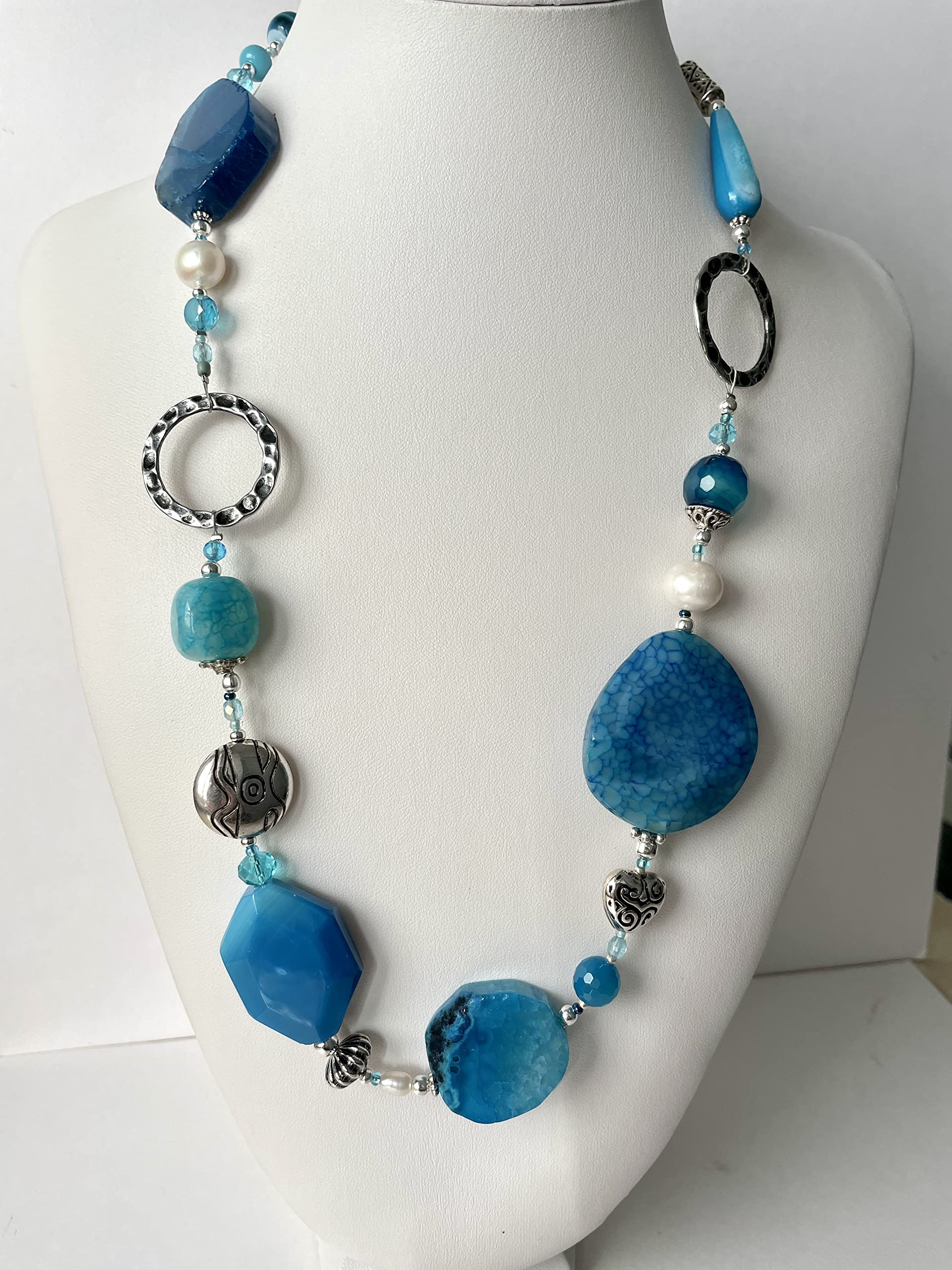 Collana lunga Donna in pietre dure turchesi "Deep Ice", regolabile