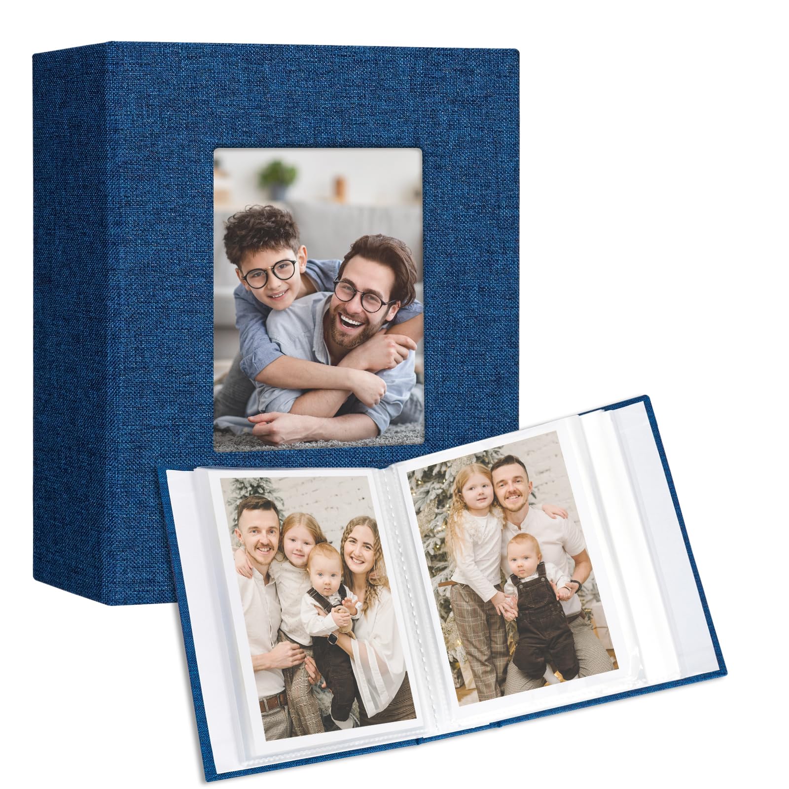 Vienrose Piccole Album Foto 10x15 cm, 2 Confezione Copertina di Lino Mini Album Fotografico, 50 Tasche Tenere 100 Immagini, per Opere d'arte o Cartoline Storage Blu