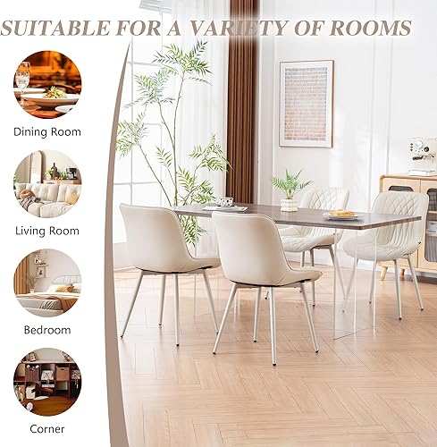 Miniatura 5 de Juego de 2 sillas de comedor YOUNIKE con respaldo alto, sillas de cocina y comedor estilo de mediados de siglo, tapizadas en cuero sintético, silla