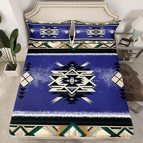 Miniatura 2 de Manfei Juego de sábanas rústicas nativas étnicas tamaño matrimonial, juego de ropa de cama azteca nativo americano para niños y niños, juego de
