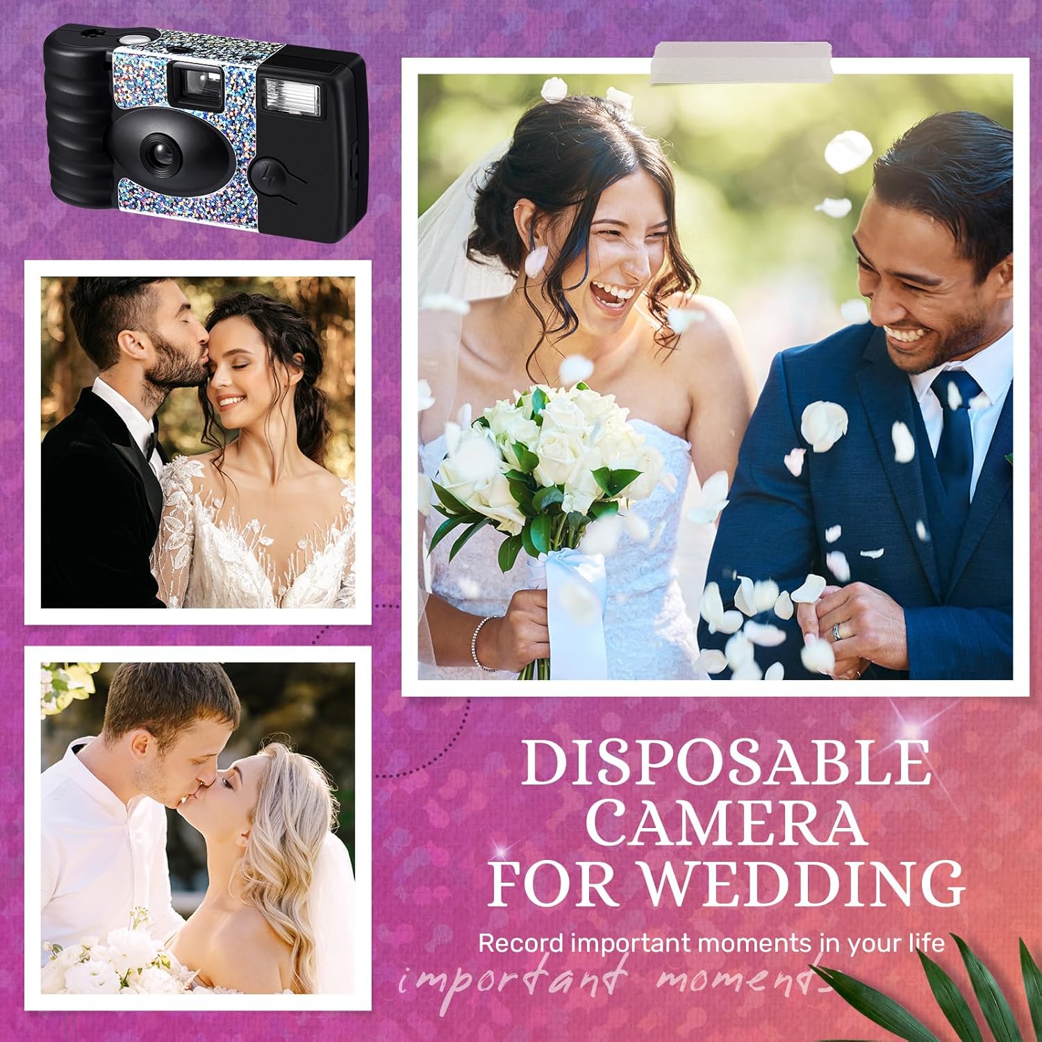 Treela 6 Pack of Disposable Camera for Wedding Bulk Bachelorette Single Use Flash 35mm Camera for Birthday Concert Travel Anniversary Party Supply Favor Vacation Gift (Rainbow Style)