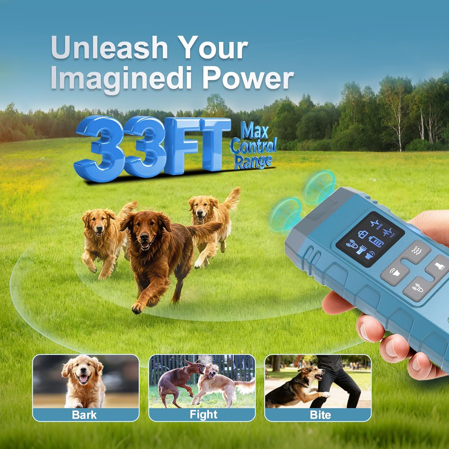 Dog Bark Deterrent Device,Anti Barking Device for Dogs, Ultrasound Dog Bark Deterrent,Best Anti-Barking Device, 4 Modes & LED Light & LCD Screen Portable Indoor & Outdoor（Blue）