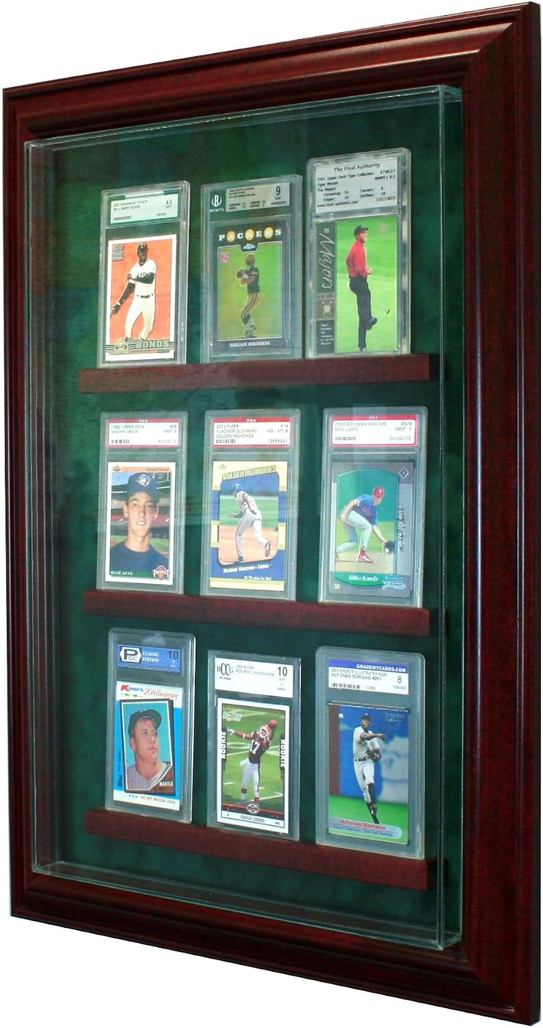 Perfect Cases 9 Graded Trading Card Cabinet Style Display Case with Hinged Door and Suede Backing