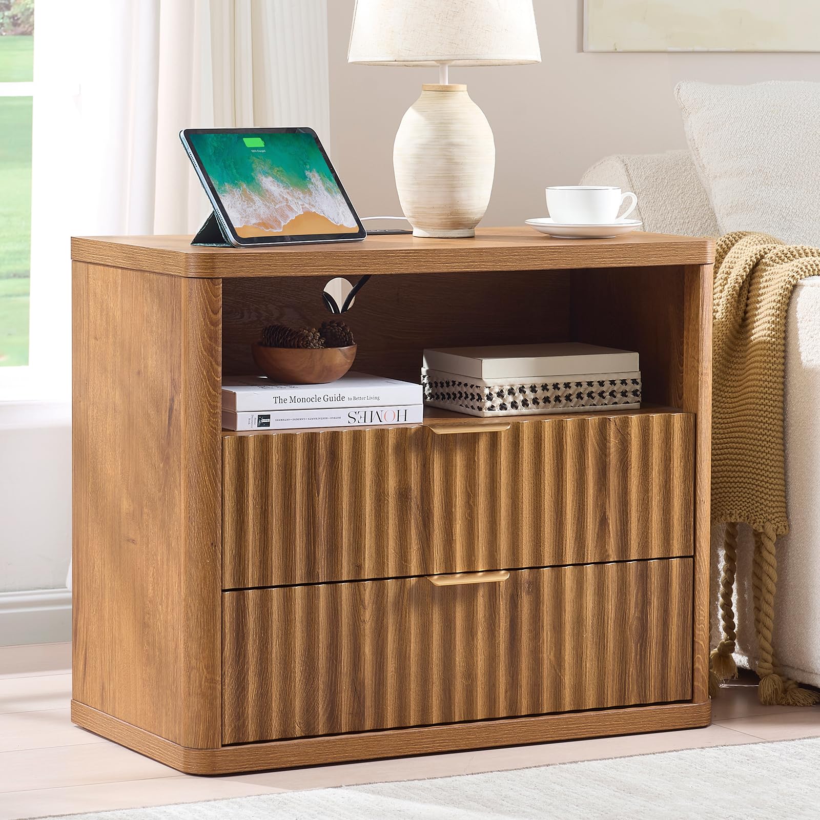 LEYAOYAO Fluted Nightstand Brown