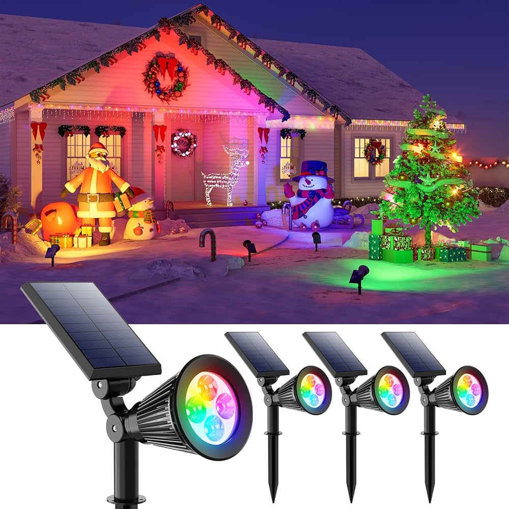 置物 glowing forest 4 Pack Color Change Solar Spotlights Outdoor for Christmas