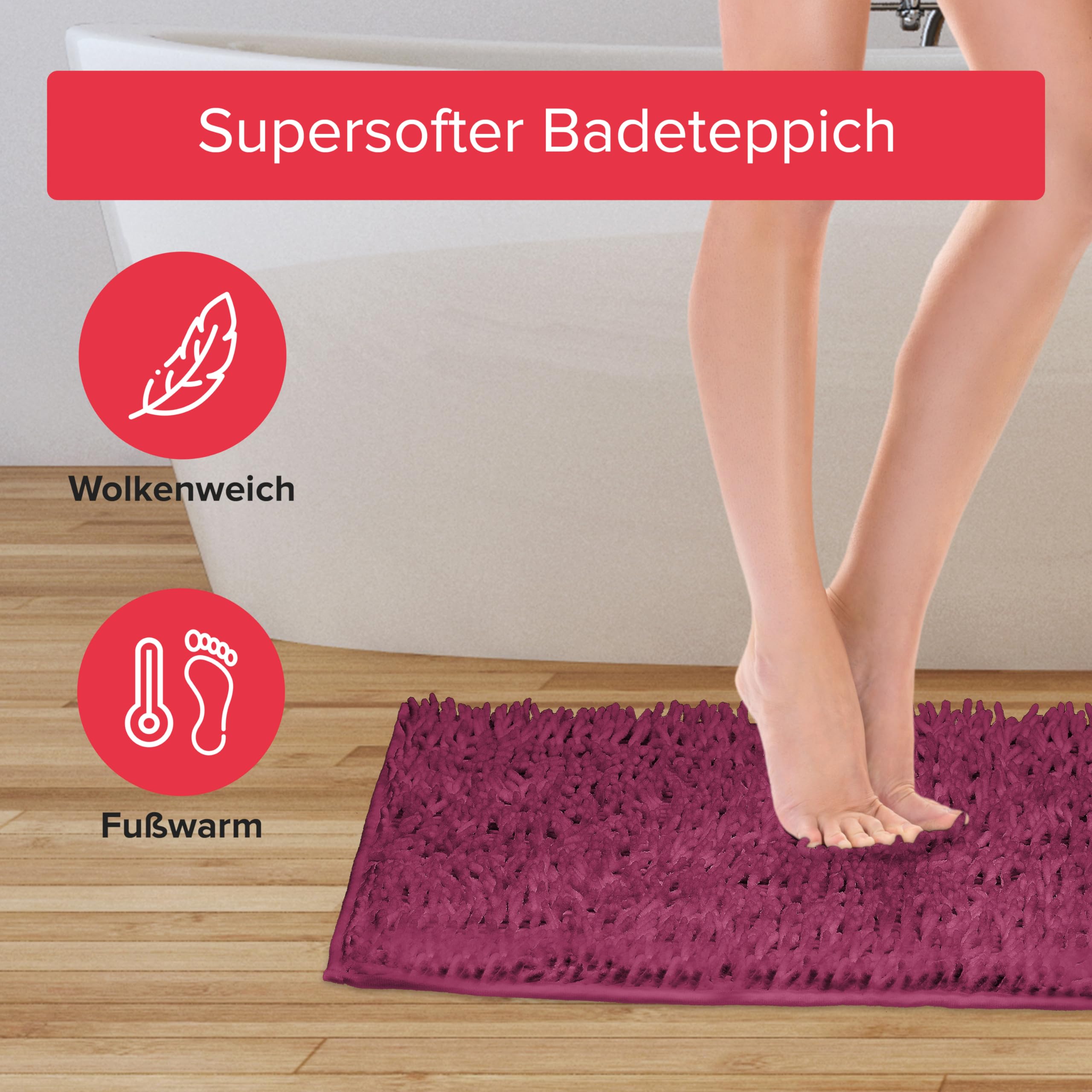 Badezimmerteppich Rutschfest - Schnelltrocknend Mit 3D Blumenmuster