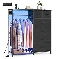 SONGMICS Stand Appendiabiti con Cassettiera, Armadio Aperto con 6 Cassetti in Tessuto e Barra