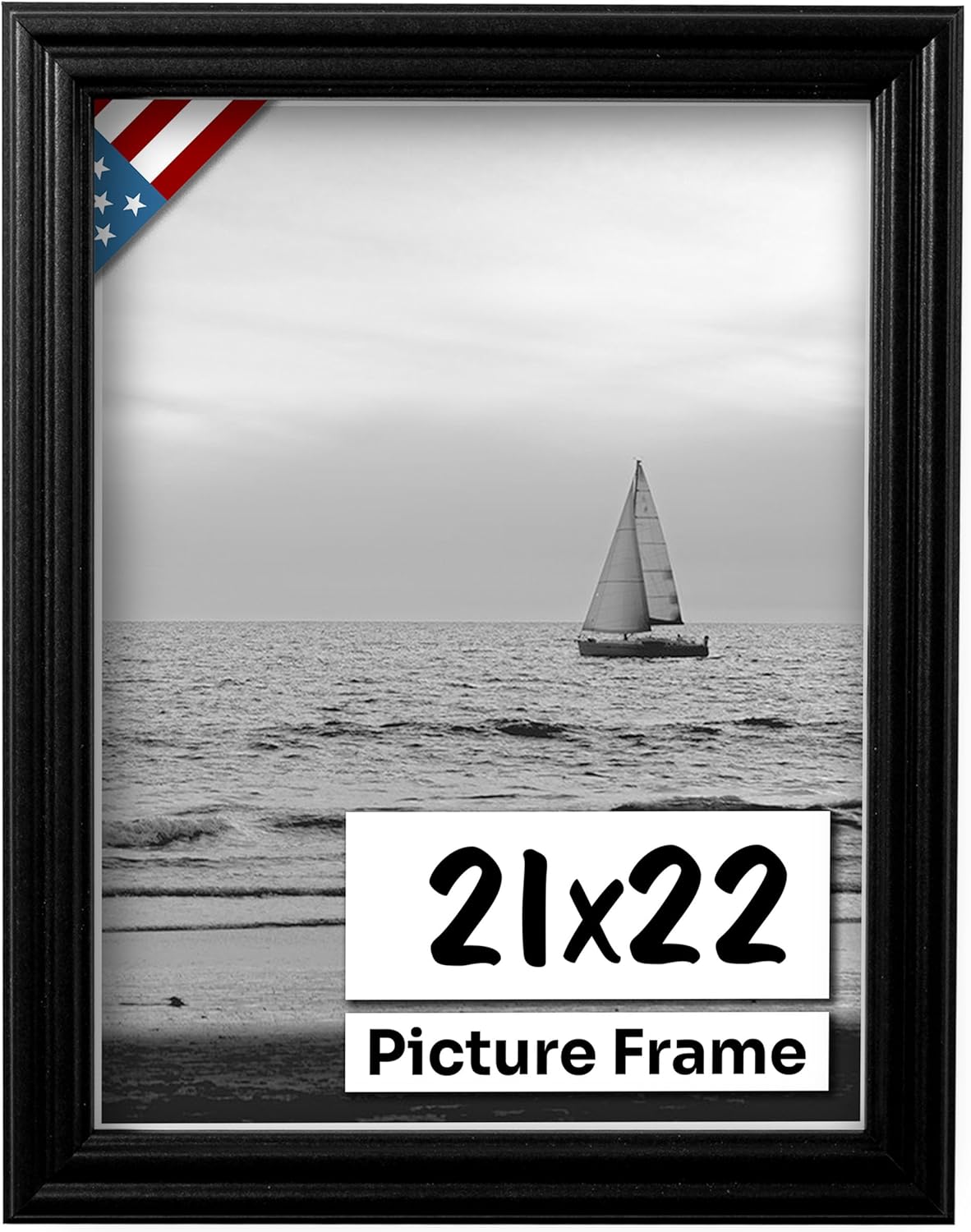 Black 21x22 Picture Frame .75" Inch Wide - Black Wall Decor Handmade Solid Wood Frames with Preinstalled Hangers and UV Blocking Plexiglass 22x21 Frame