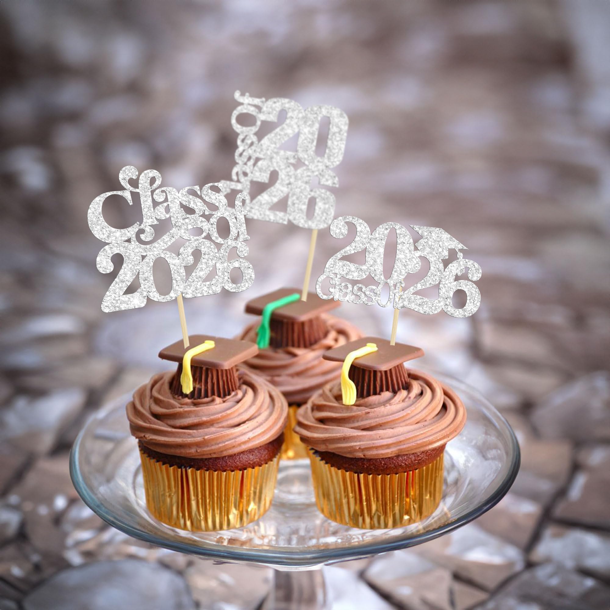 30 Pack Class of 2026 Bachelor Cap Cupcake Toppers Glitter 2026 Graduation Cupcake Picks Decorations for Class of 2026 Graduation Theme Party Cake Decoration Supplies Silver - Image 4