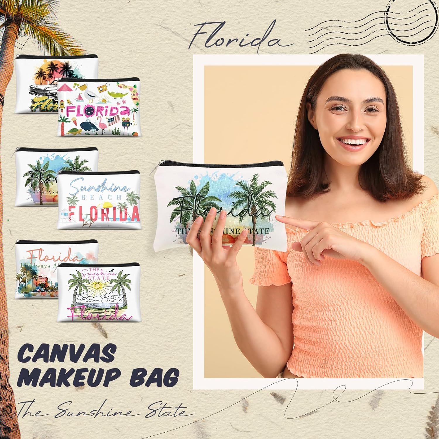 Reginary 6 Pcs Texas Cosmetic Bag Souvenir Gifts California Makeup Bag Florida Souvenir Gifts Zipper Pouch for Women Traveler Party Favors - Image 3