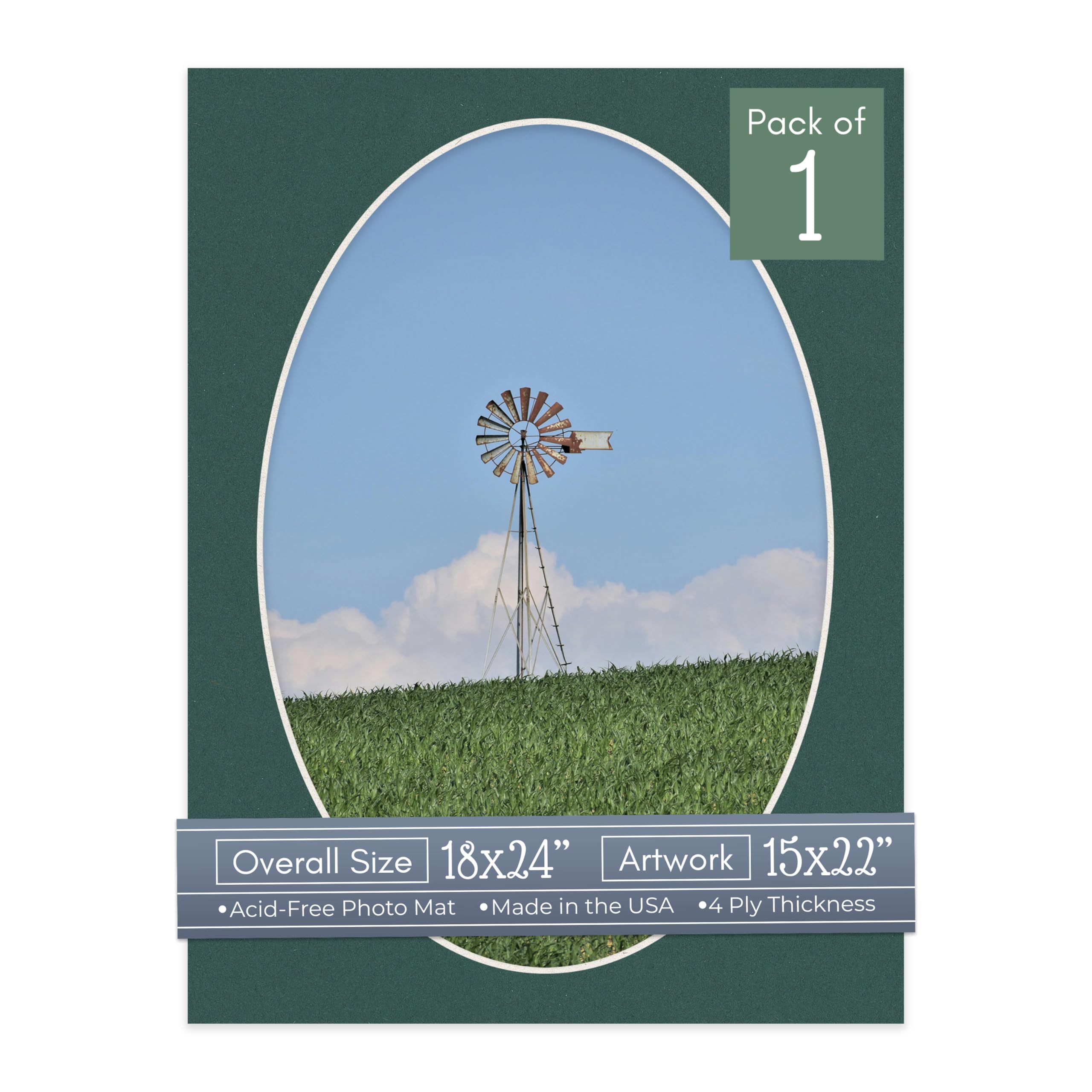 CountryArtHouse Forest Green Acid Free 18x24 Oval Picture Frame Mat with White Core Bevel Cut for 15x22 Pictures - Fits 18x24 Frame - Pack of 1 Matboard Show Kit with Acid Free Backing & Clear Bag-image-7