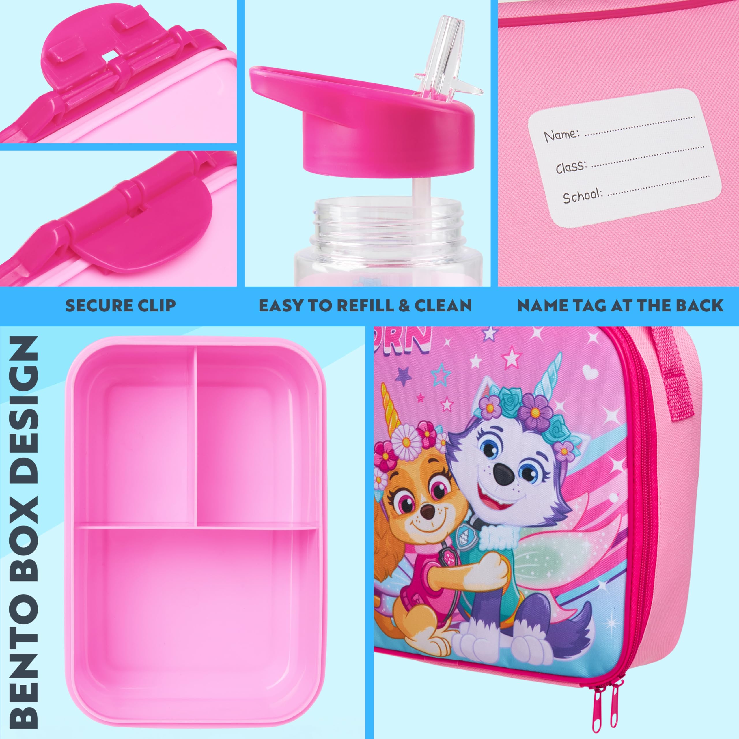 Get Trend Paw Patrol Brotdose Set mit Kühltasche Wasserflasche Lunchbox Kinder Isoliertasche mit Flasche Schule Kindergarten Picknick Mädchen Jungen (Rosa Paw Patrol)