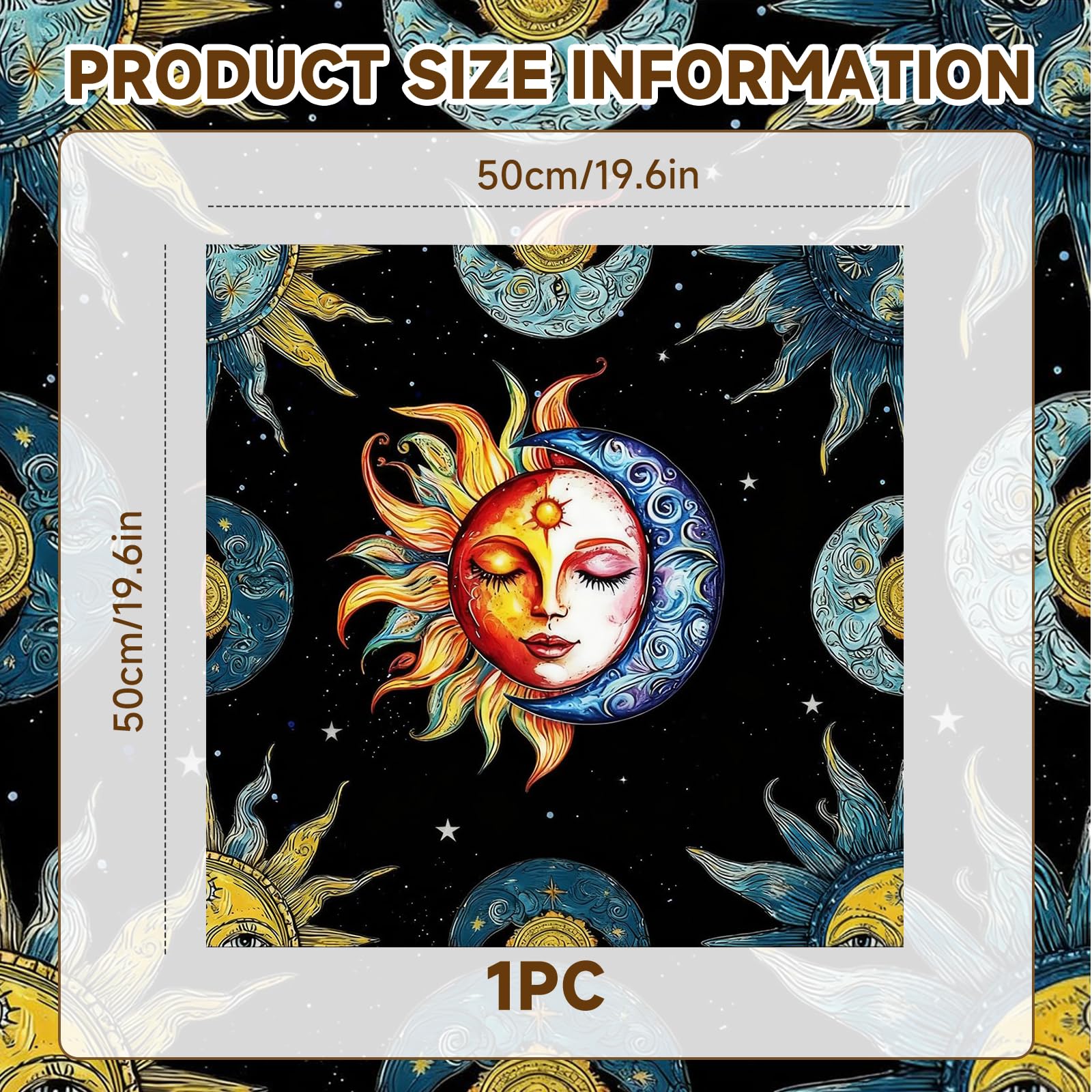 Tappeto per Tarocchi e Carte Oracle, Tovaglia per Altare con Disegno Sole e Luna, Accessorio per Cartomanzia, Pendolo e Divinazione, Ottimo per Chi Inizia a Praticare, 50 cm x 50 cm