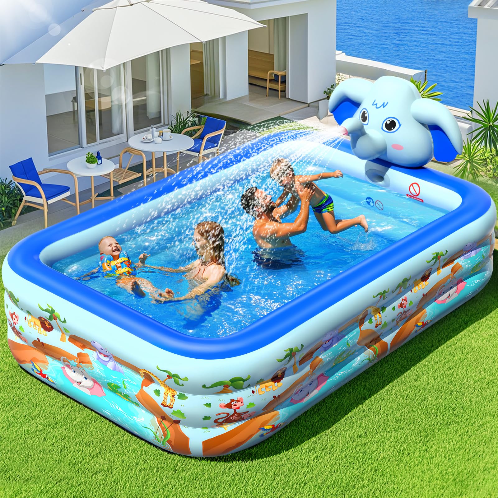 LanBlu Aufblasbarer Pool Luftmatratze Schwimmsessel mit Farbe Wechselnden Licht, Solarbetriebene Luftmatratze Wasser Pool Erwachsene Sofa mit 2 Becherhalter, Luftmatratzen Pools für Erwachsene
