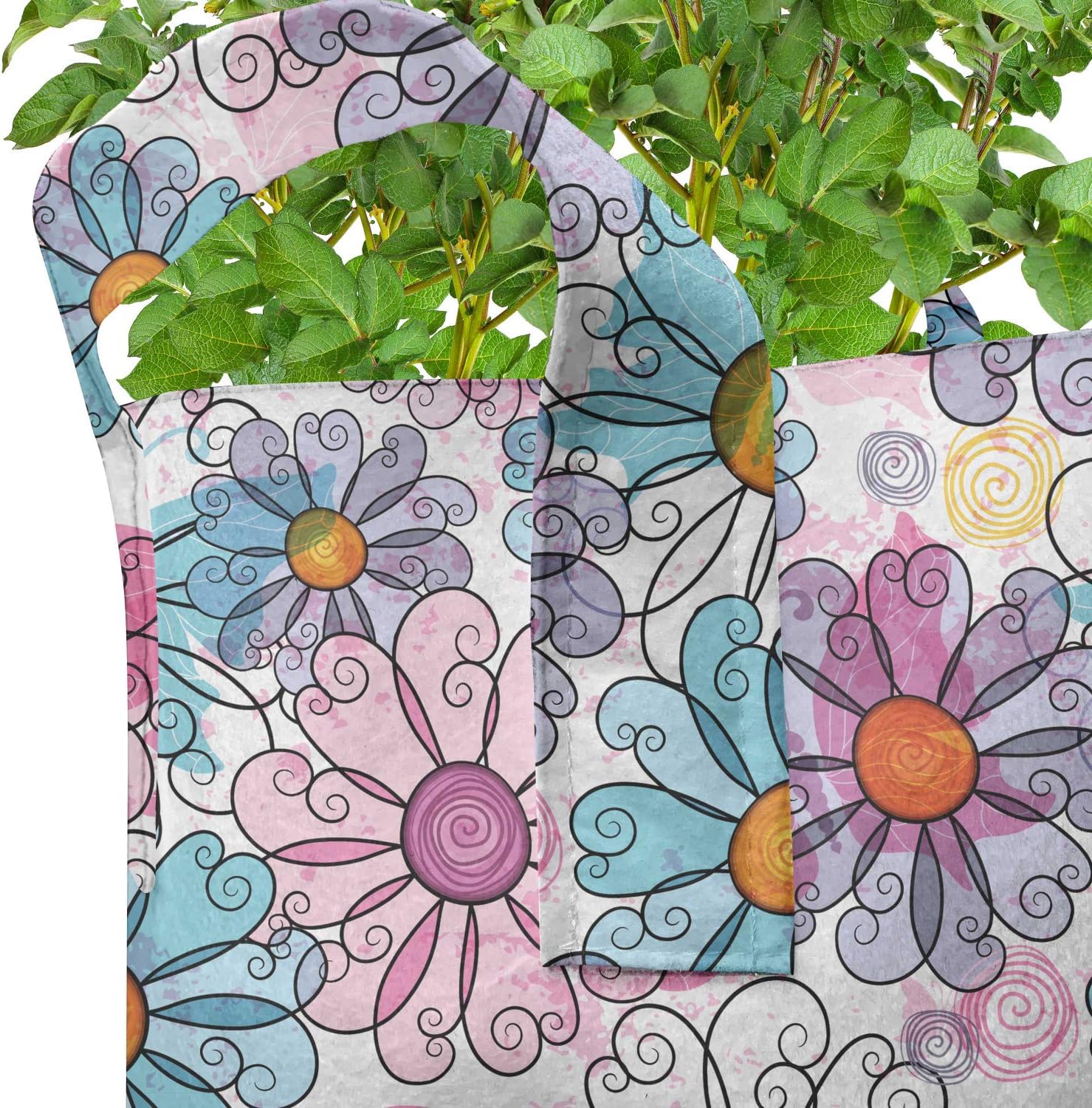 Ambesonne Colorful Grow Bags 5-Pack, Retro Spring Grunge, Heavyduty Fabric Pots with Handles for Plants, Multicolor