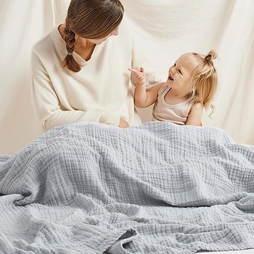 Miniatura 8 de Carriediosa Manta 100% de muselina de algodón de 70 x 80 pulgadas, tamaño individual, 4 capas de gasa de verano para cama, sofá, manta de lino suave