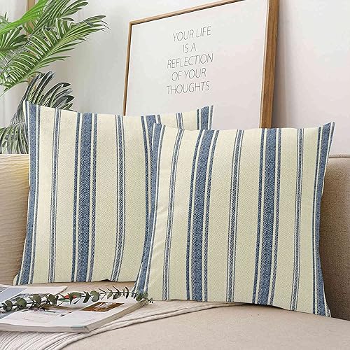 Miniatura 4 de Skully Funda de cojín cuadrada de felpa azul marino francés jacquard a rayas ocultas con cremallera oculta para sofá para el hogar, funda de cojín