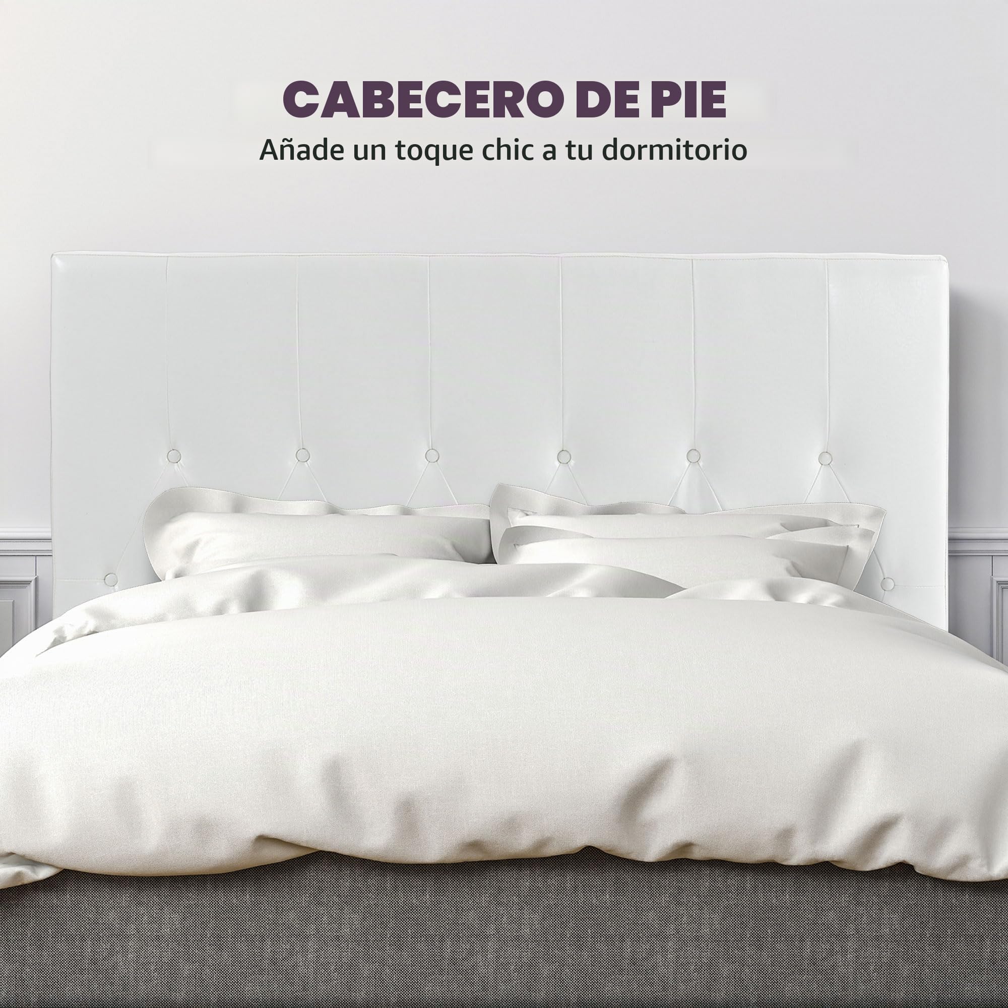 HOMCOM Cabecero de Cama 160 cm Cabezal de Cama Tapizado en PU 2 Formas de Uso Vertical o Montado a la Pared Cabecero para Dormitorio Blanco