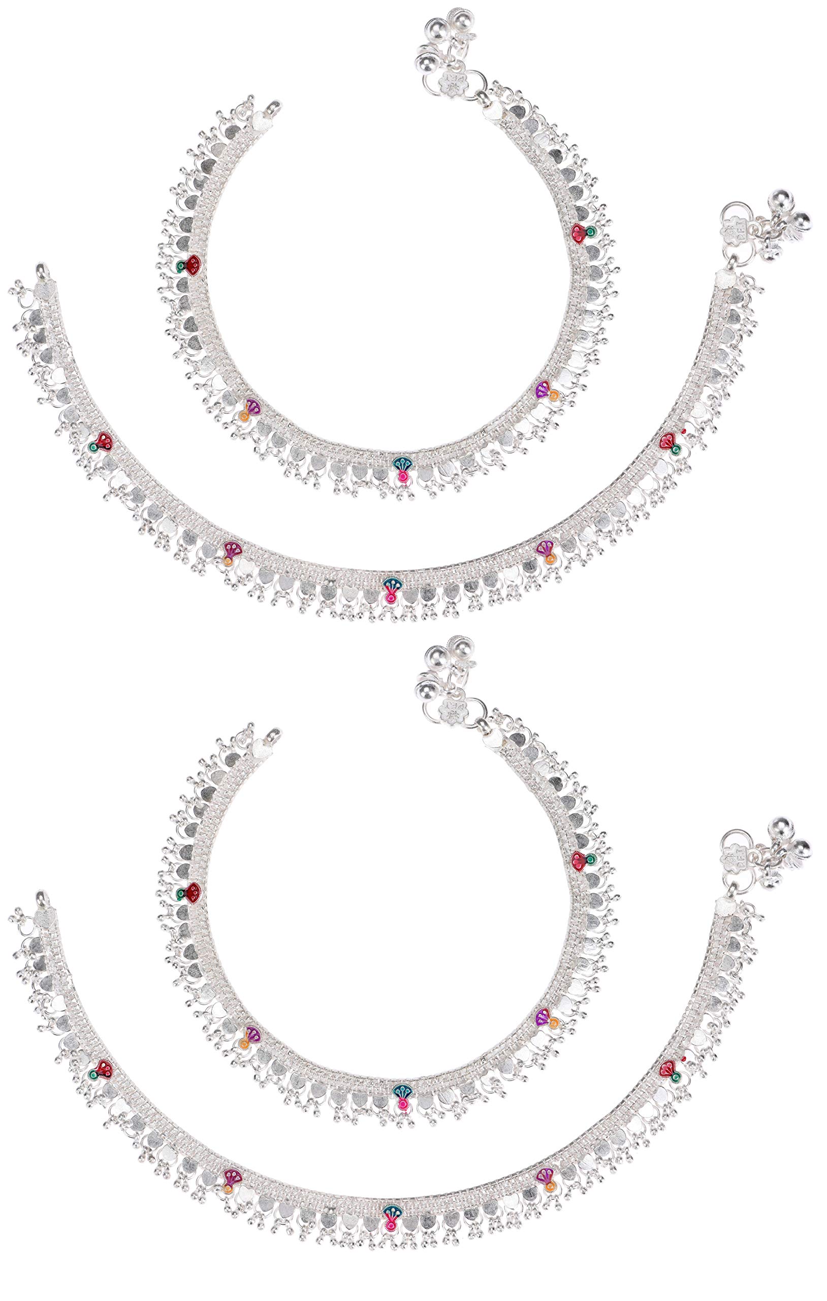 AanyaCentric Pack of 2Pair Indian Traditional Ethnic White Metal Anklet Pair Silver Leg Bracelet For Women Payal Girls Kolusu (B08DRL2PQQ) Amazon Price History, Amazon Price Tracker