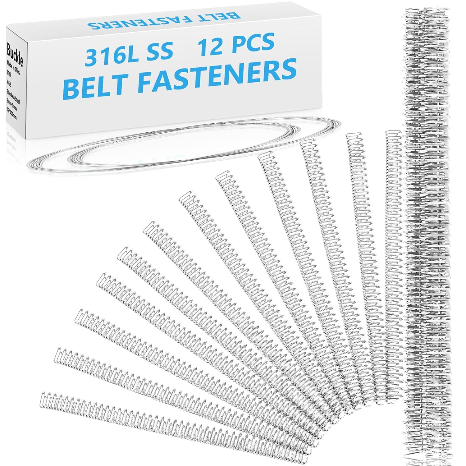 Threlaco 12'' Conveyor Belt Fastener 12 Pcs 316 Stainless Steel Industrial Conveyor Belt Clipper Lacing with 70'' Hinge Pin Box Needle Fastener for Light Industrial Duty Buckle Staple Fastening System