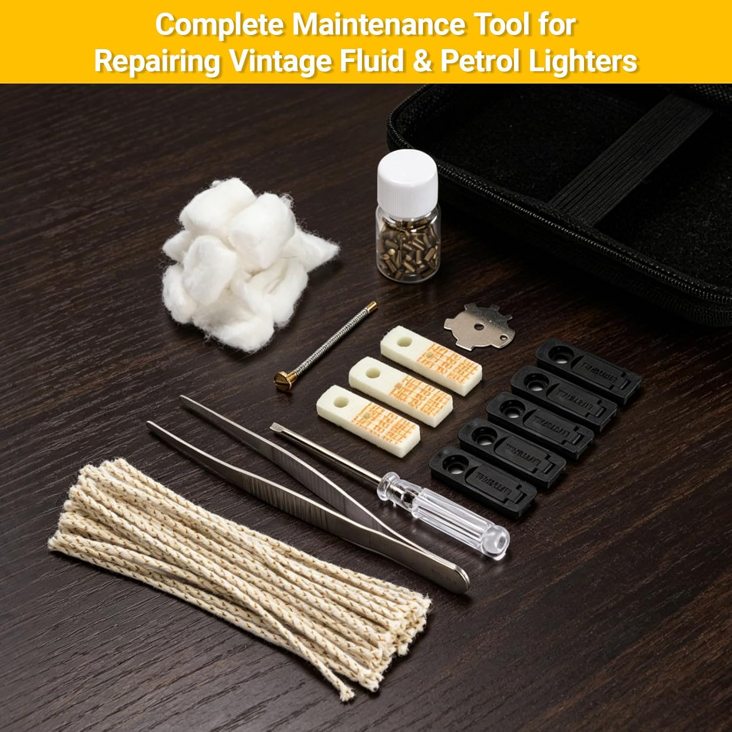 Lighter Repair Kit – Complete Replacement Parts Set with Felt, Seals, Flint, Wick, Cotton, Tweezers, Maintenance Tool for Vintage Fluid & Petrol Lighters