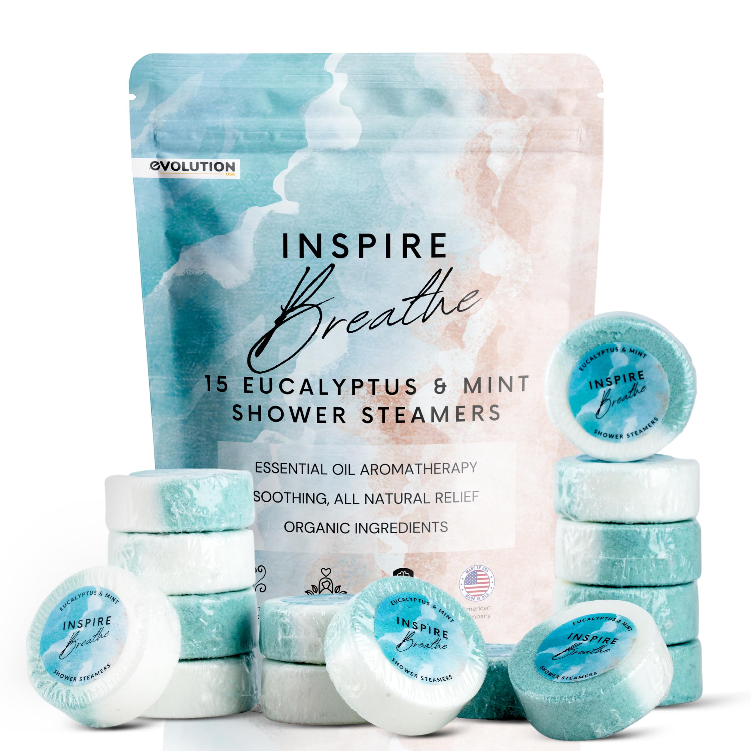 EvolutionUSA Mint & Eucalyptus Shower Steamers, 15 Pack