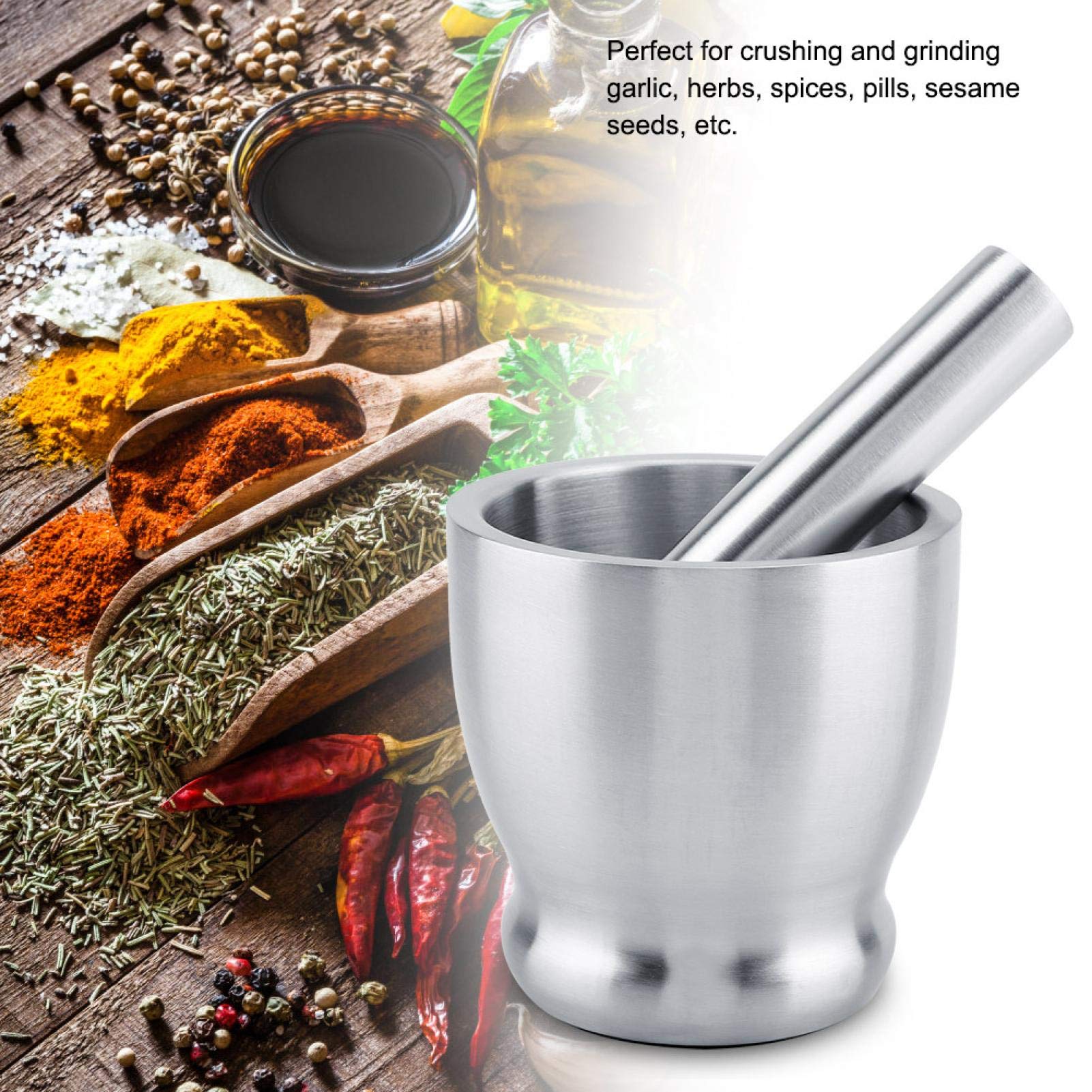 Rosvola Hand Mortar Pestle Set, Stainless Steel Mortar Pestle, Designed Beautifully Dust for Garlic Coffee Beans Various Spices Ginger