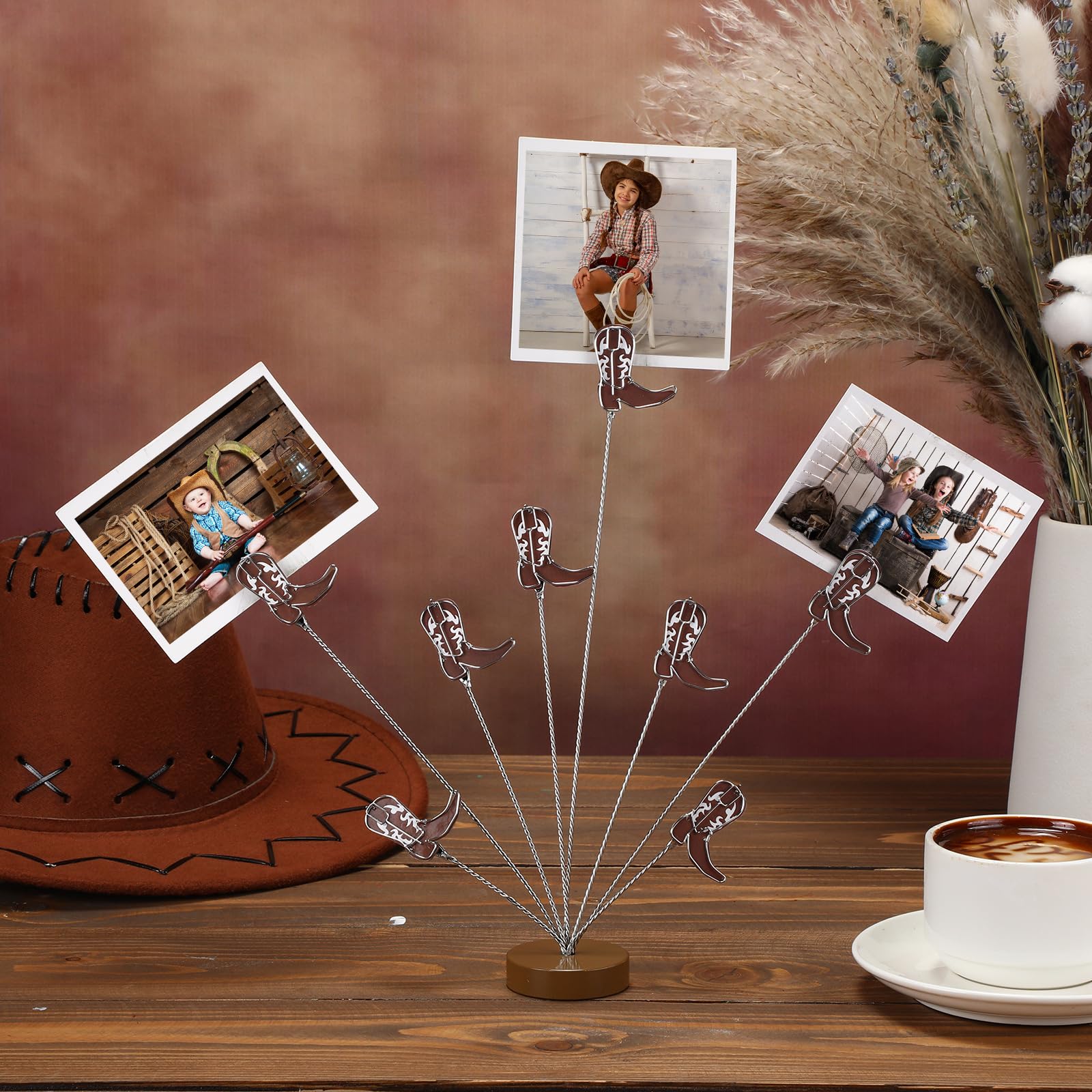 8-Branch Money Tree Gift Card Holder with Clips Cowboy Boot Centerpieces for Tables Photo Tree Picture Holders Western Decorations for Desk Christmas Memo Note Wedding Photo Display