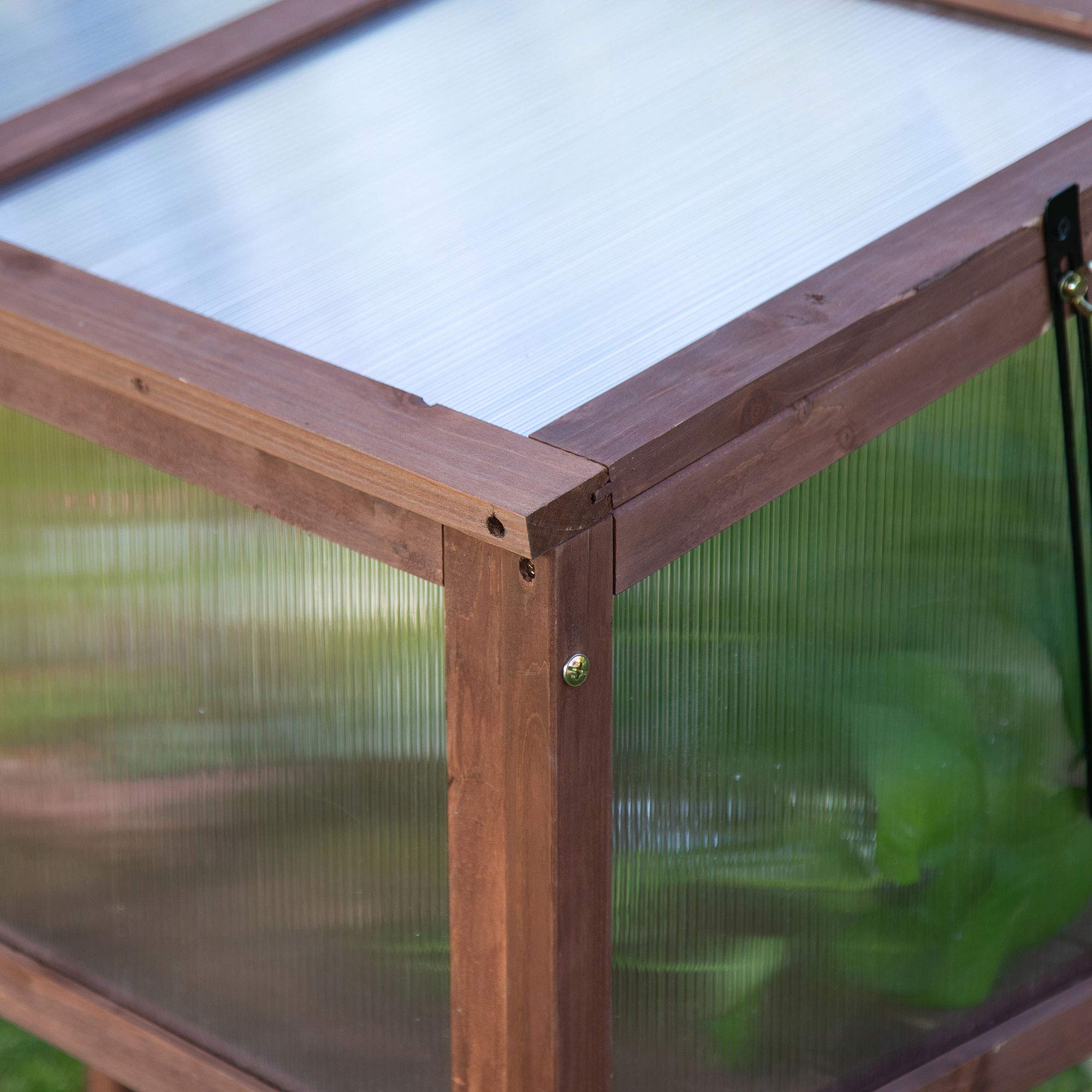 Outsunny Mini Serra da Giardino Letto per Orto Rialzato per Piante Struttura in Legno e Policarbonato con Tetto Apribile e Inclinato, 90x50x93cm