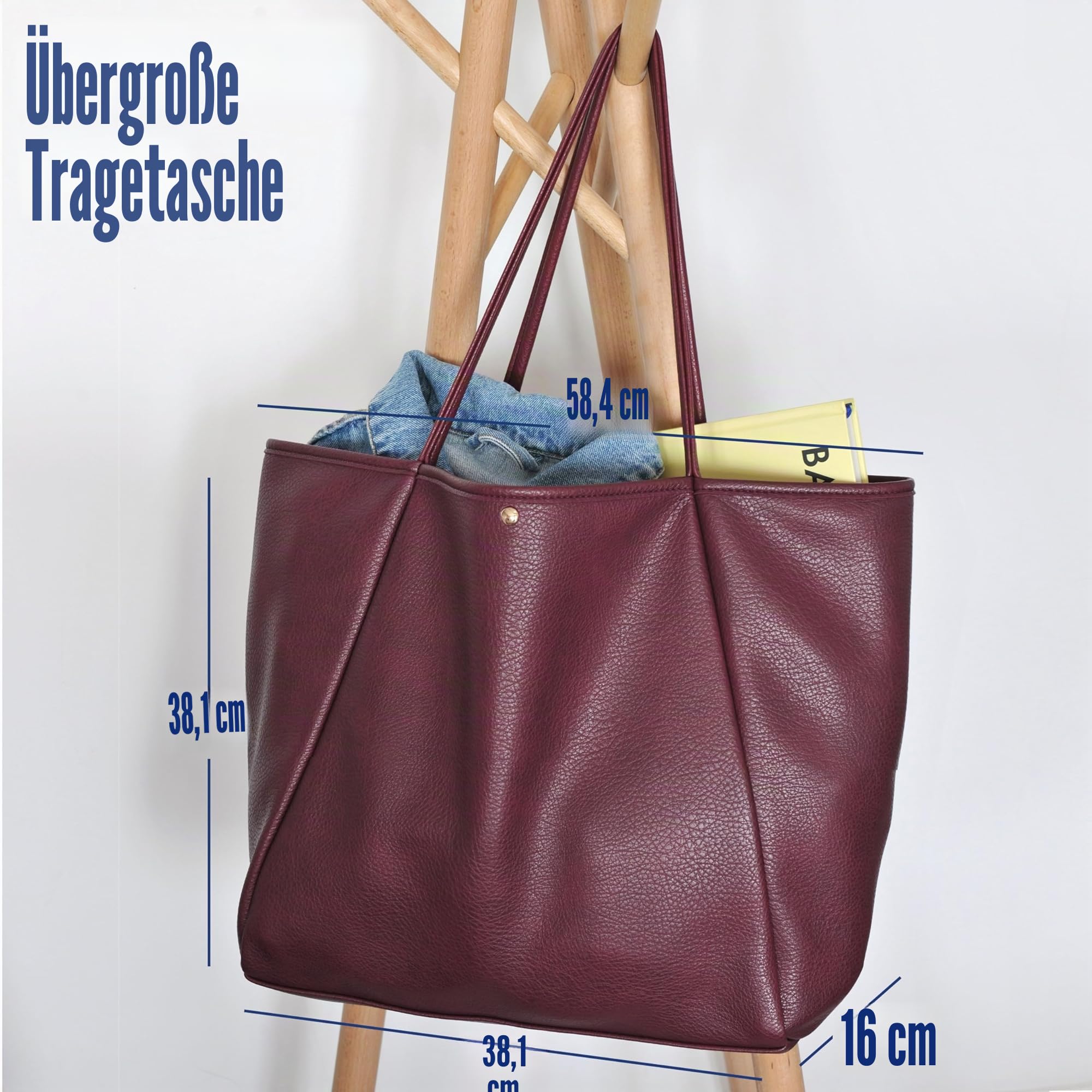 HOXIS Übergroße vegane Leder Tote Frauen Weekender Tasche Shopper Handtasche Reise Geldbörse