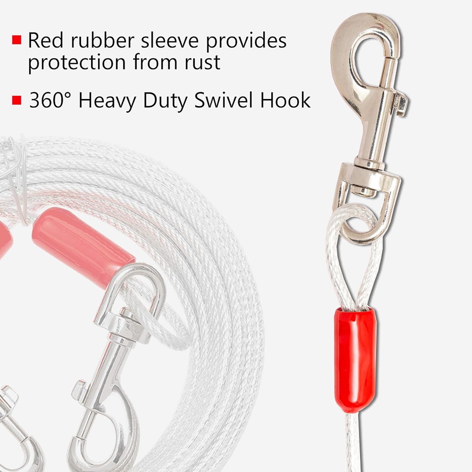 ADCSUITZ Dog Tie Out Cable and Stake 20 FT Long Rope Leash Heavy Duty Easy Control for Playing/Training in The Yard/Camping/Garden/Traveling Outdoor - Suit for Small,Medium,Large Dogs